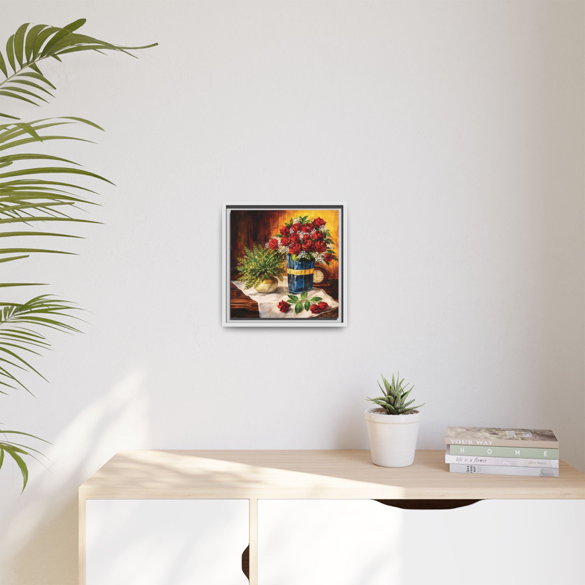 Red Rose Bouquet Painting Matte Canvas Framed | Floral Wall Art