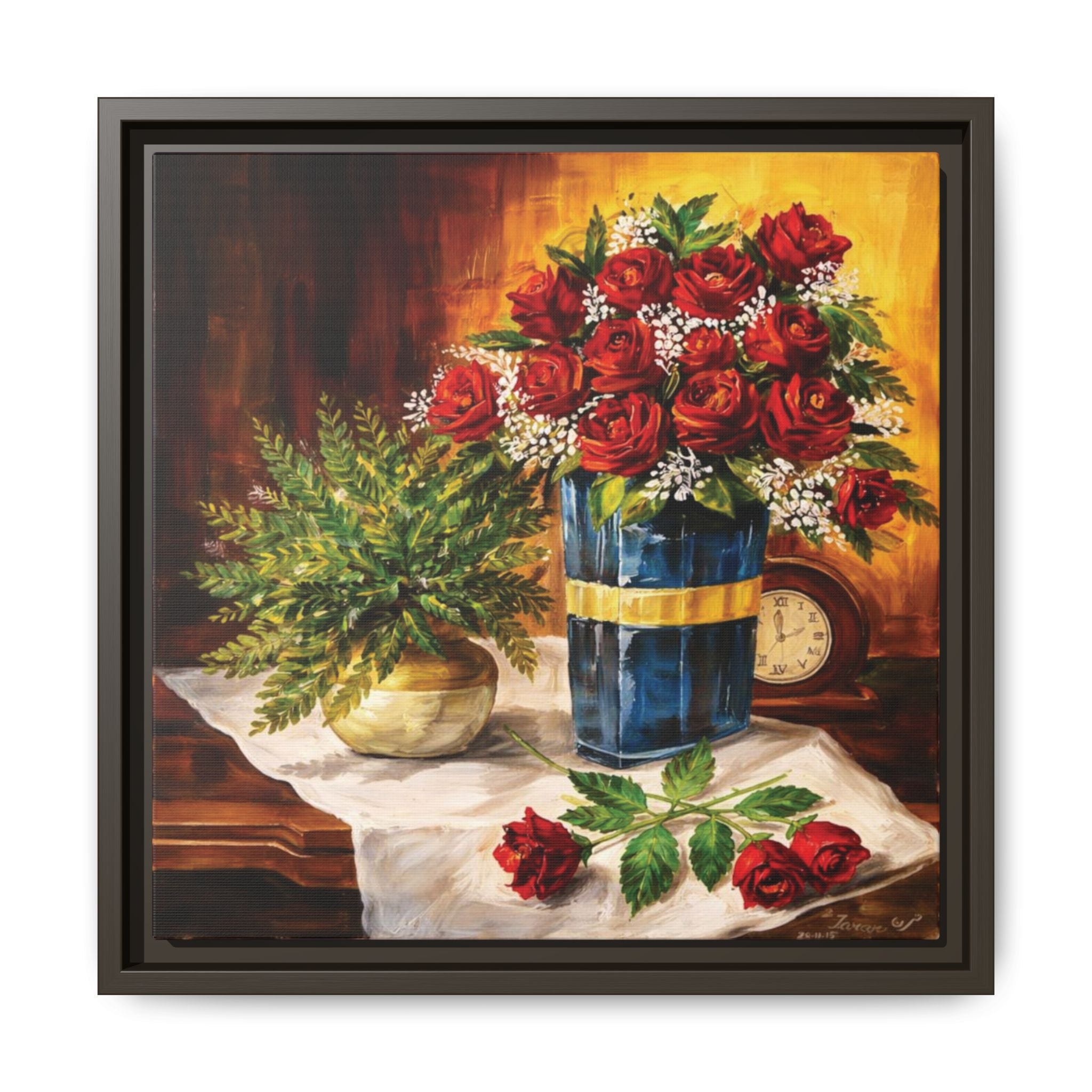 Red Rose Bouquet Painting Matte Canvas Framed | Floral Wall Art
