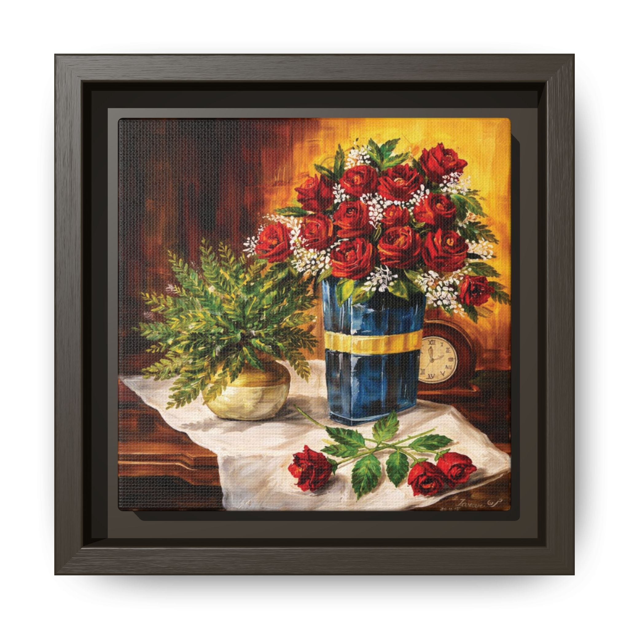 Red Rose Bouquet Painting Matte Canvas Framed | Floral Wall Art