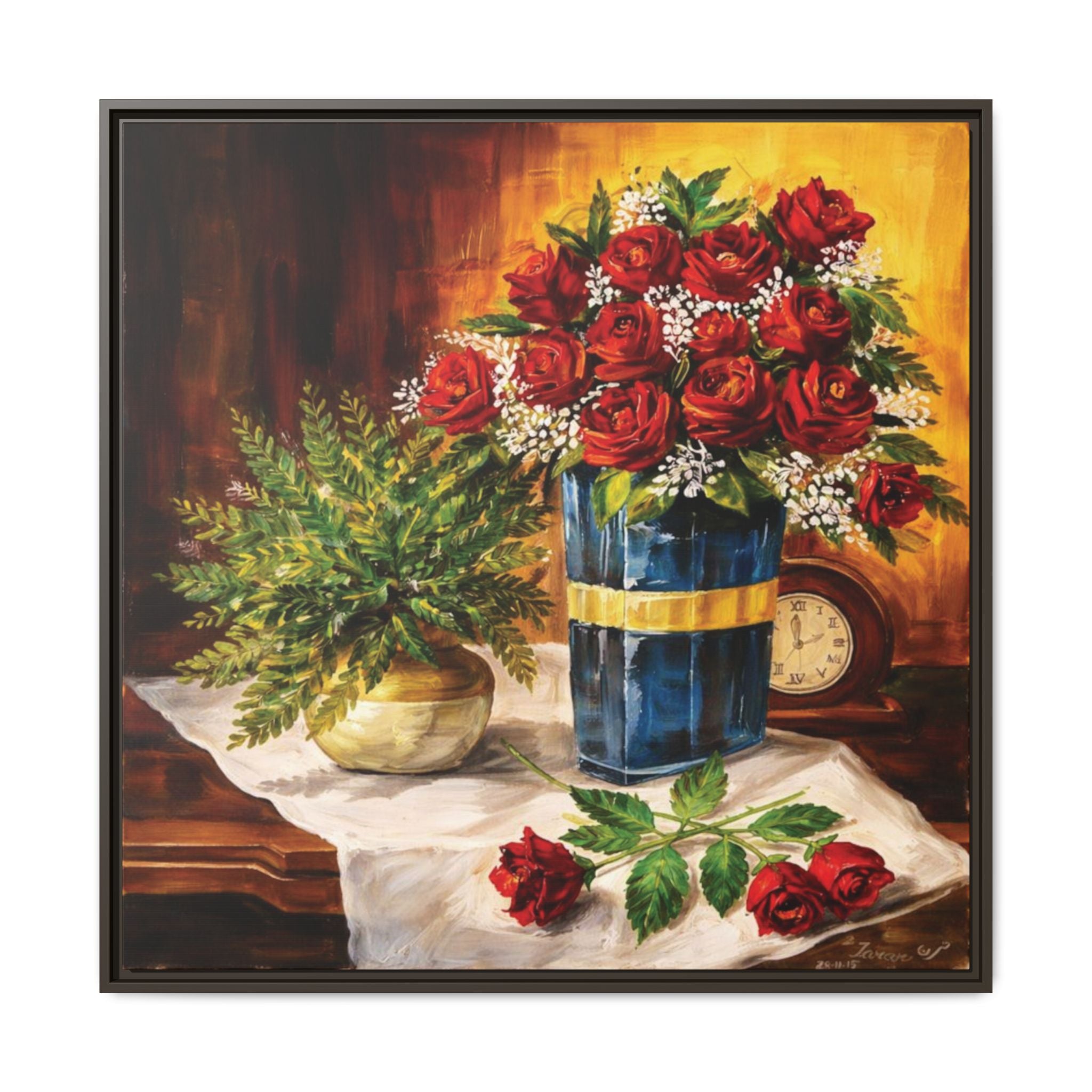 Red Rose Bouquet Painting Matte Canvas Framed | Floral Wall Art