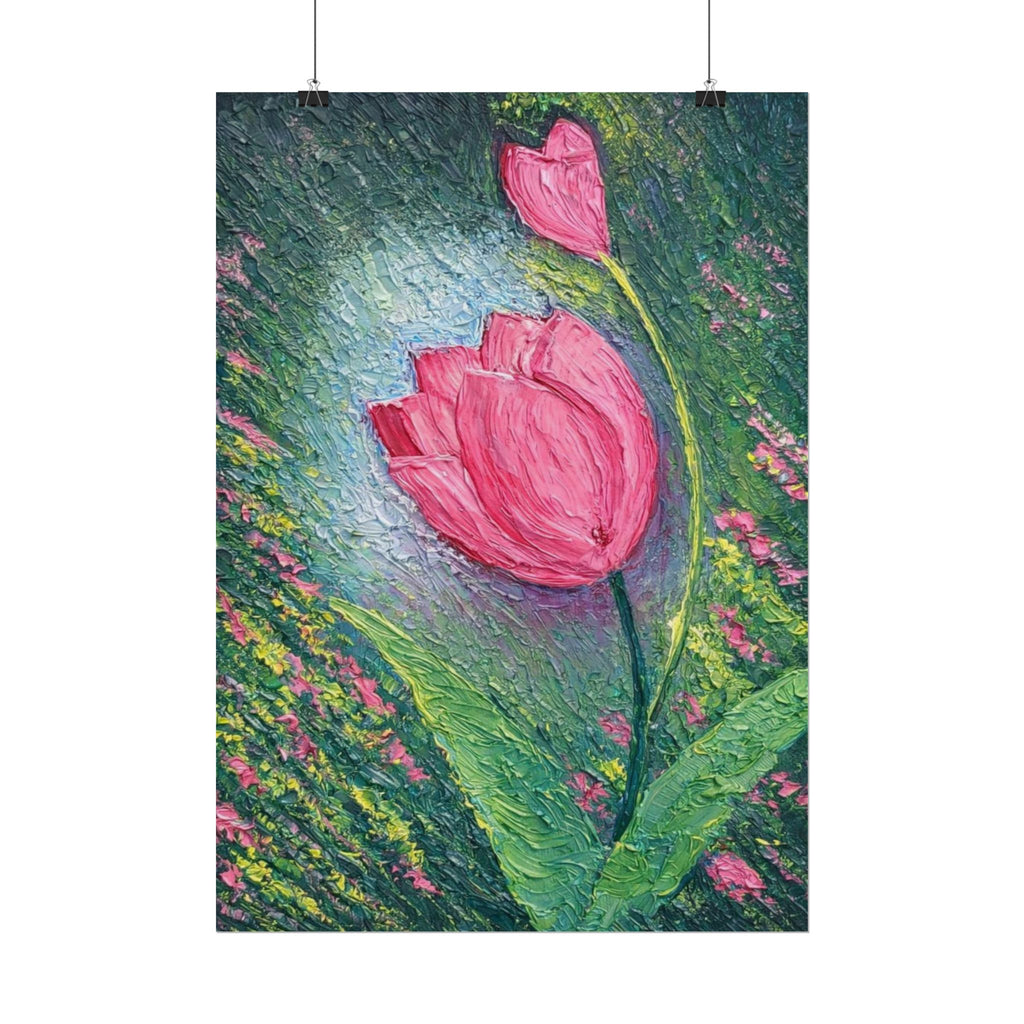 Pink Tulip Impasto Oil Painting | Palette Knife Floral Wall Art | Textured Botanical Canvas | Modern Neutral Home Decor