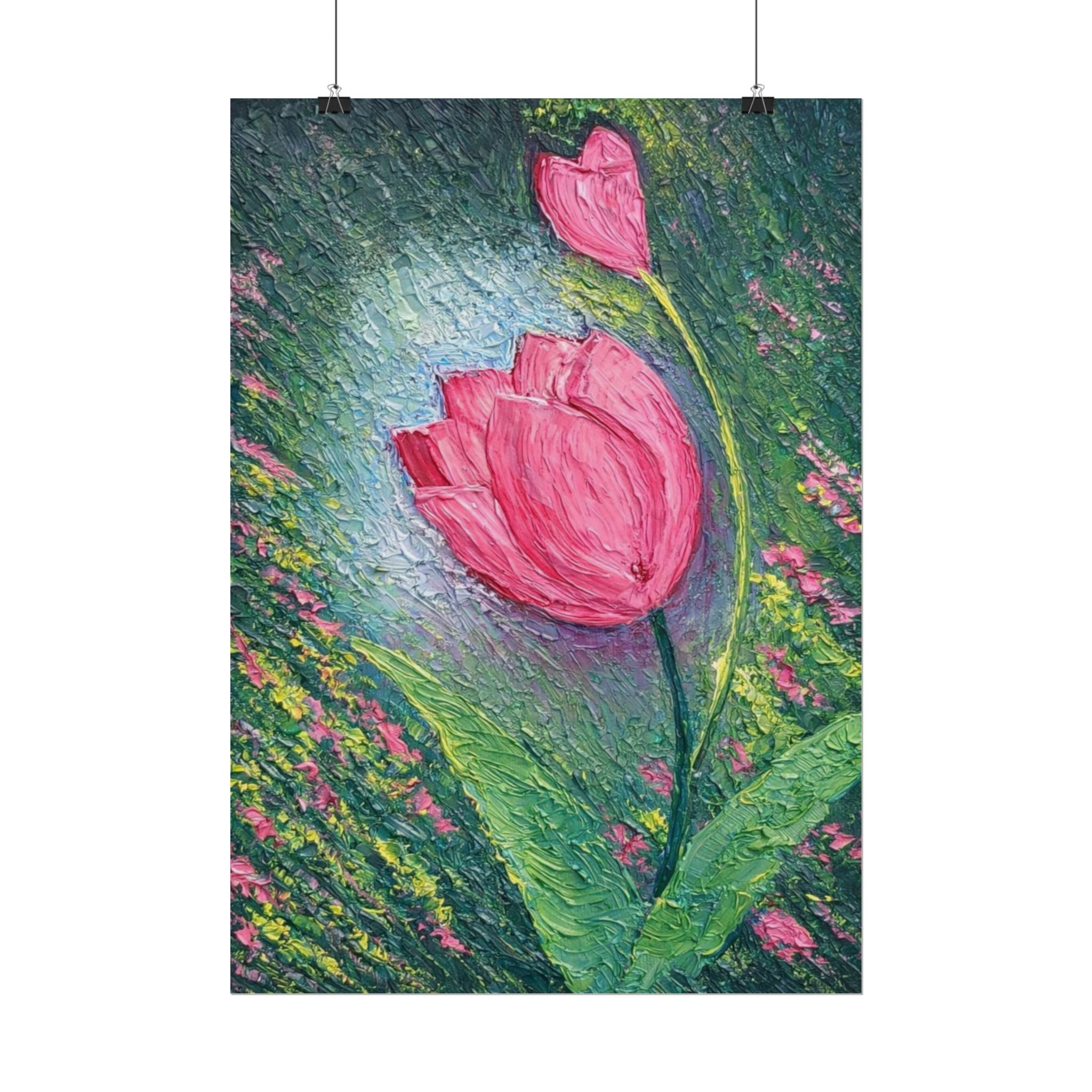 Pink Tulip Impasto Oil Painting | Palette Knife Floral Wall Art | Textured Botanical Canvas | Modern Neutral Home Decor