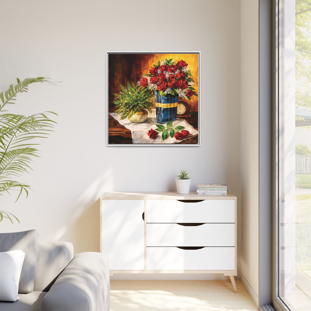 Red Rose Bouquet Painting Matte Canvas Framed | Floral Wall Art