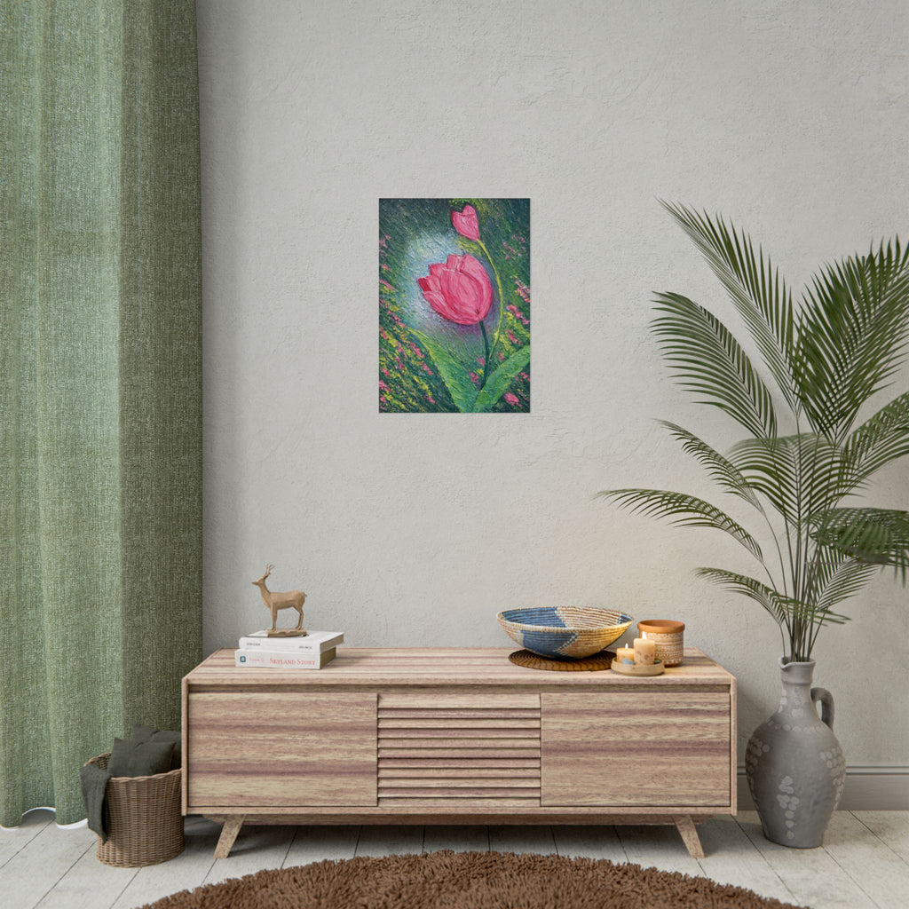 Pink Tulip Impasto Oil Painting | Palette Knife Floral Wall Art | Textured Botanical Canvas | Modern Neutral Home Decor