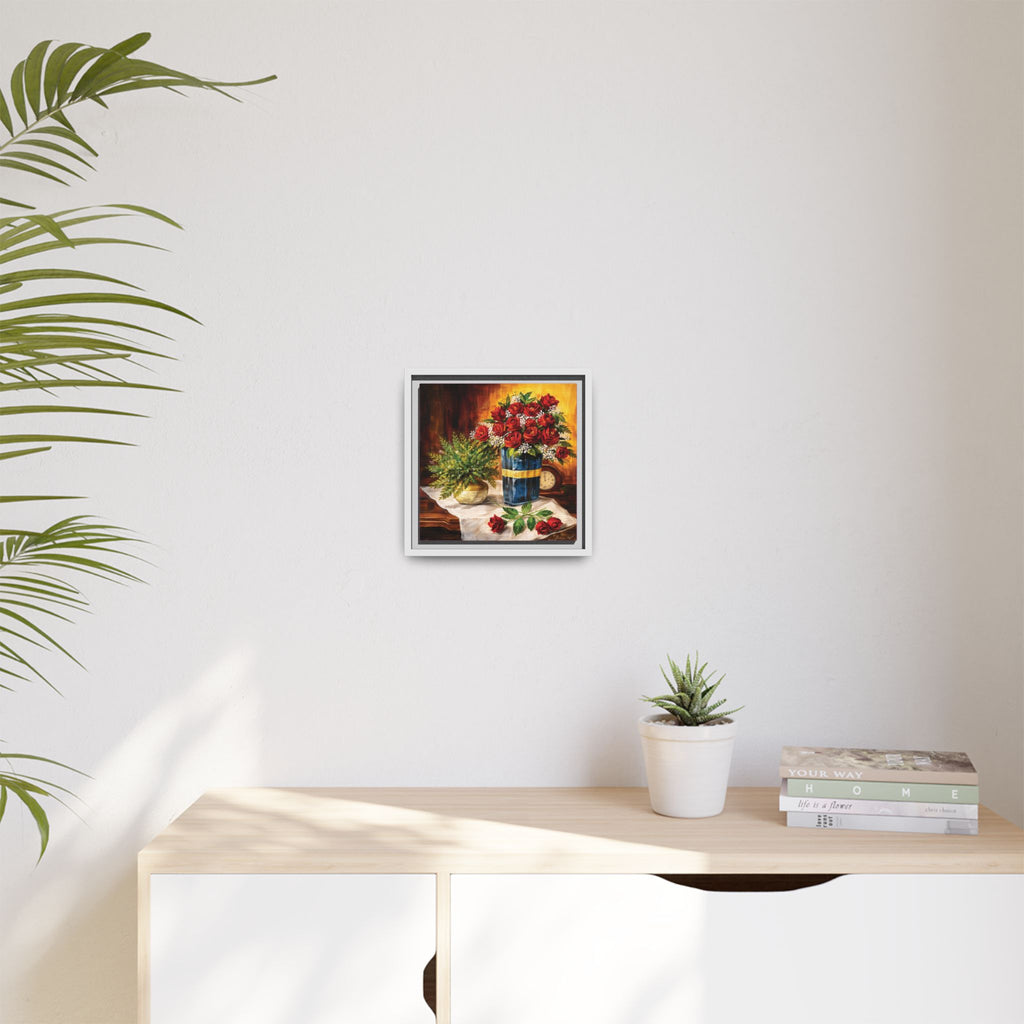 Red Rose Bouquet Painting Matte Canvas Framed | Floral Wall Art