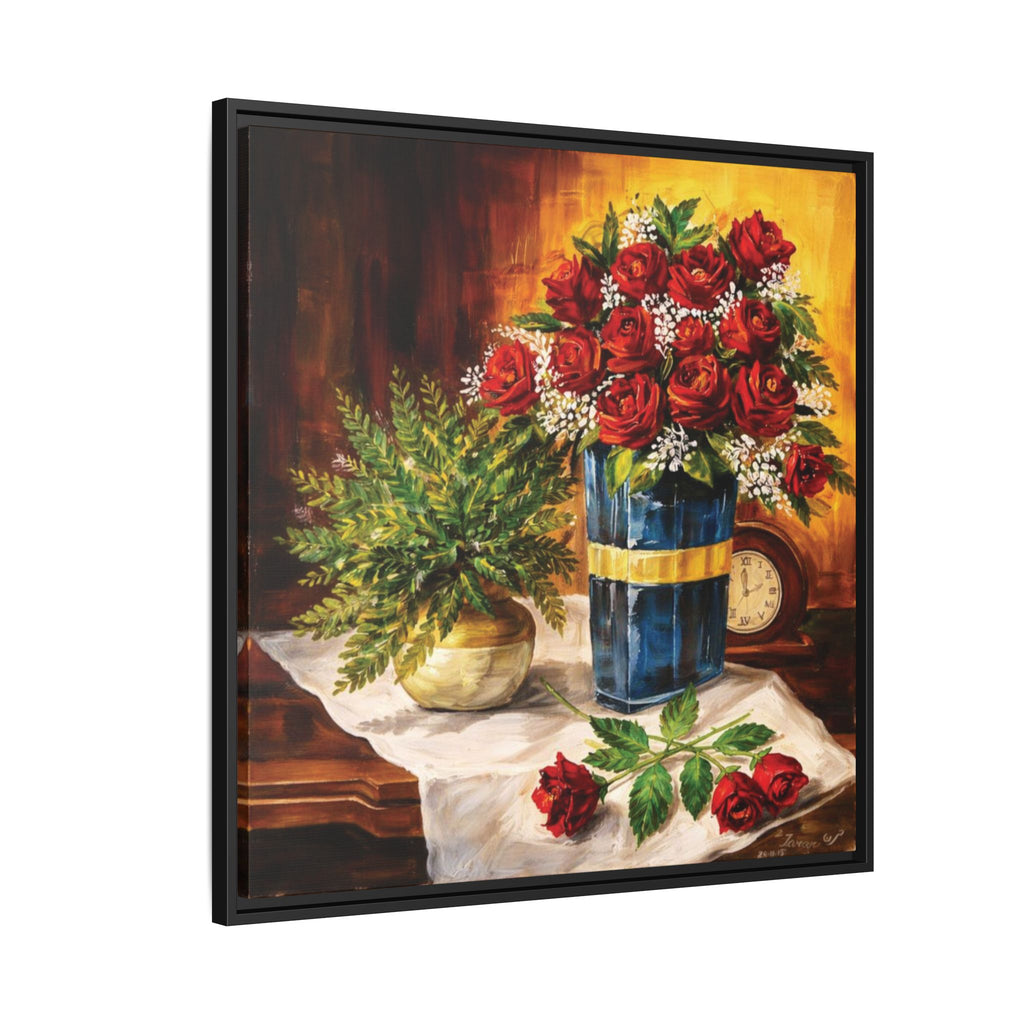 Red Rose Bouquet Painting Matte Canvas Framed | Floral Wall Art