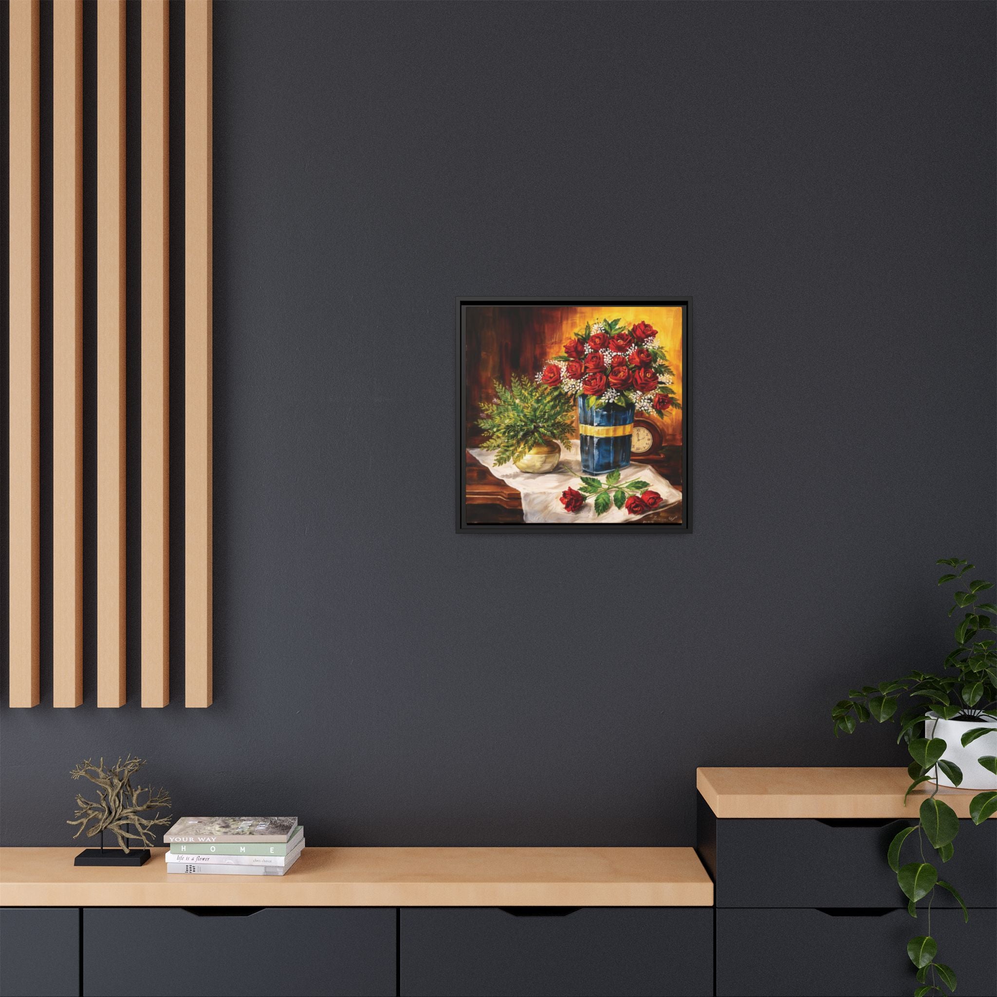 Red Rose Bouquet Painting Matte Canvas Framed | Floral Wall Art