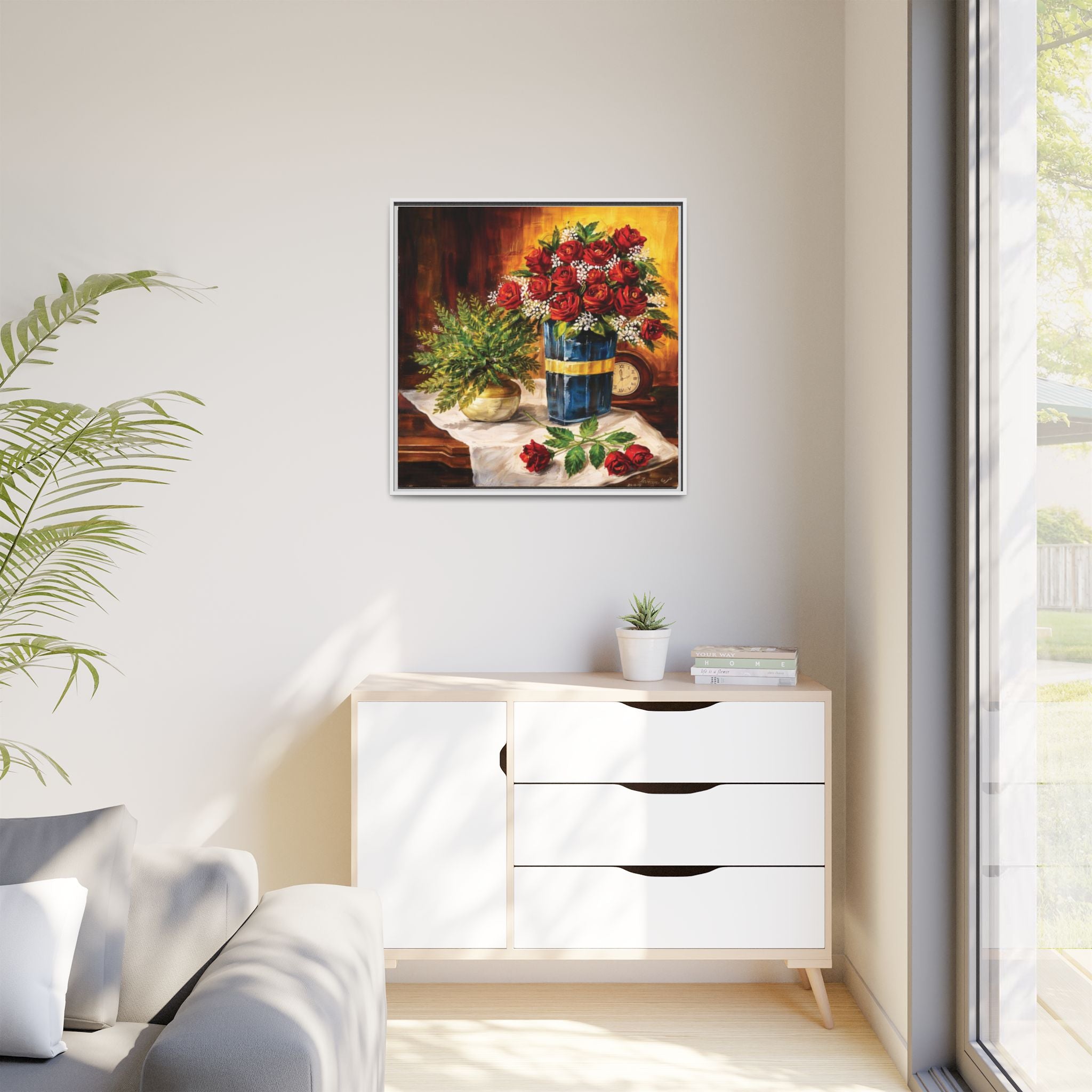 Red Rose Bouquet Painting Matte Canvas Framed | Floral Wall Art