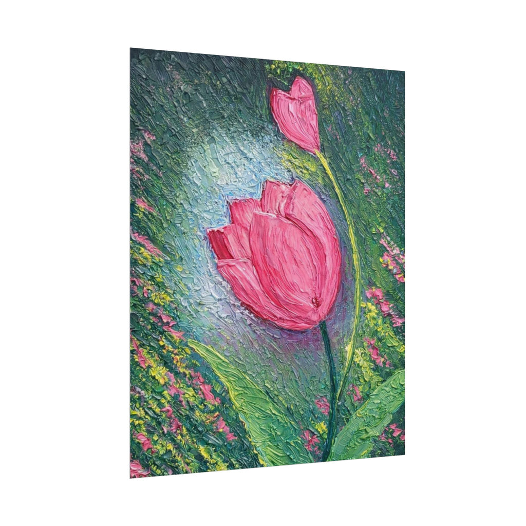 Pink Tulip Impasto Oil Painting | Palette Knife Floral Wall Art | Textured Botanical Canvas | Modern Neutral Home Decor
