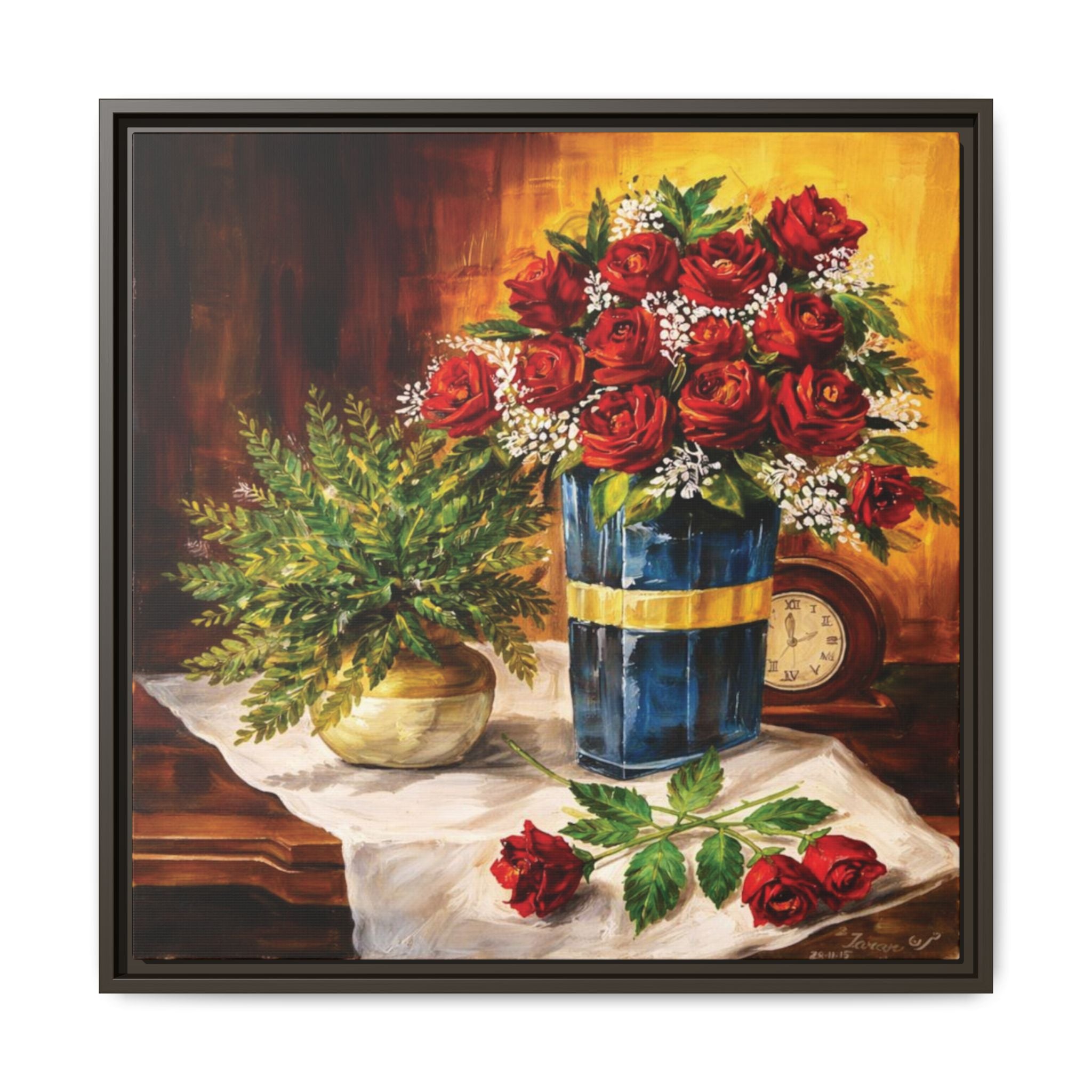 Red Rose Bouquet Painting Matte Canvas Framed | Floral Wall Art