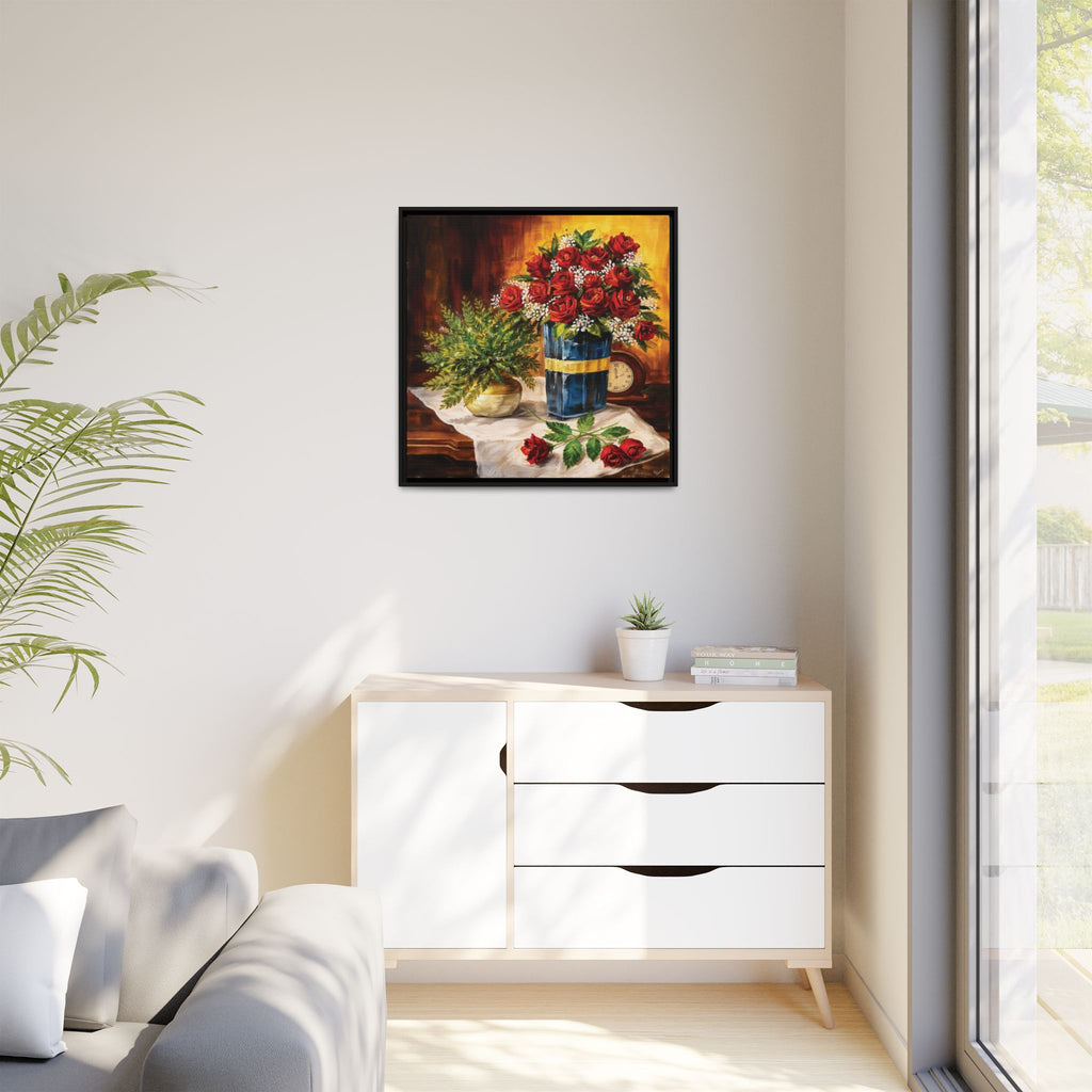 Red Rose Bouquet Painting Matte Canvas Framed | Floral Wall Art