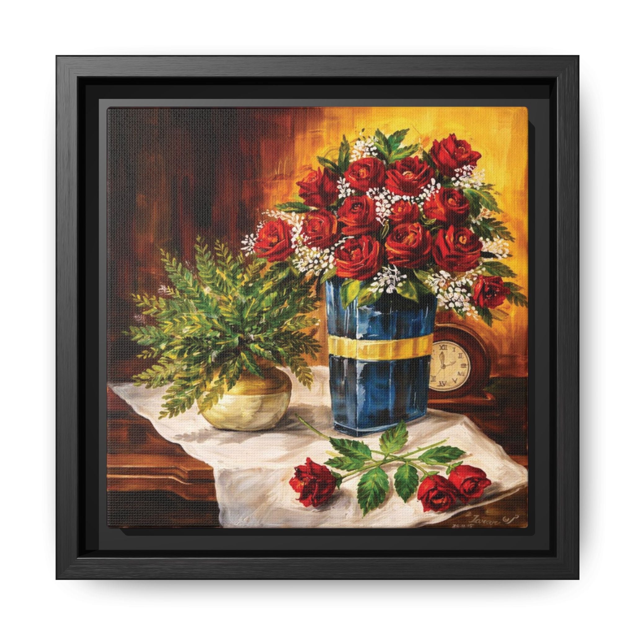 Red Rose Bouquet Painting Matte Canvas Framed | Floral Wall Art