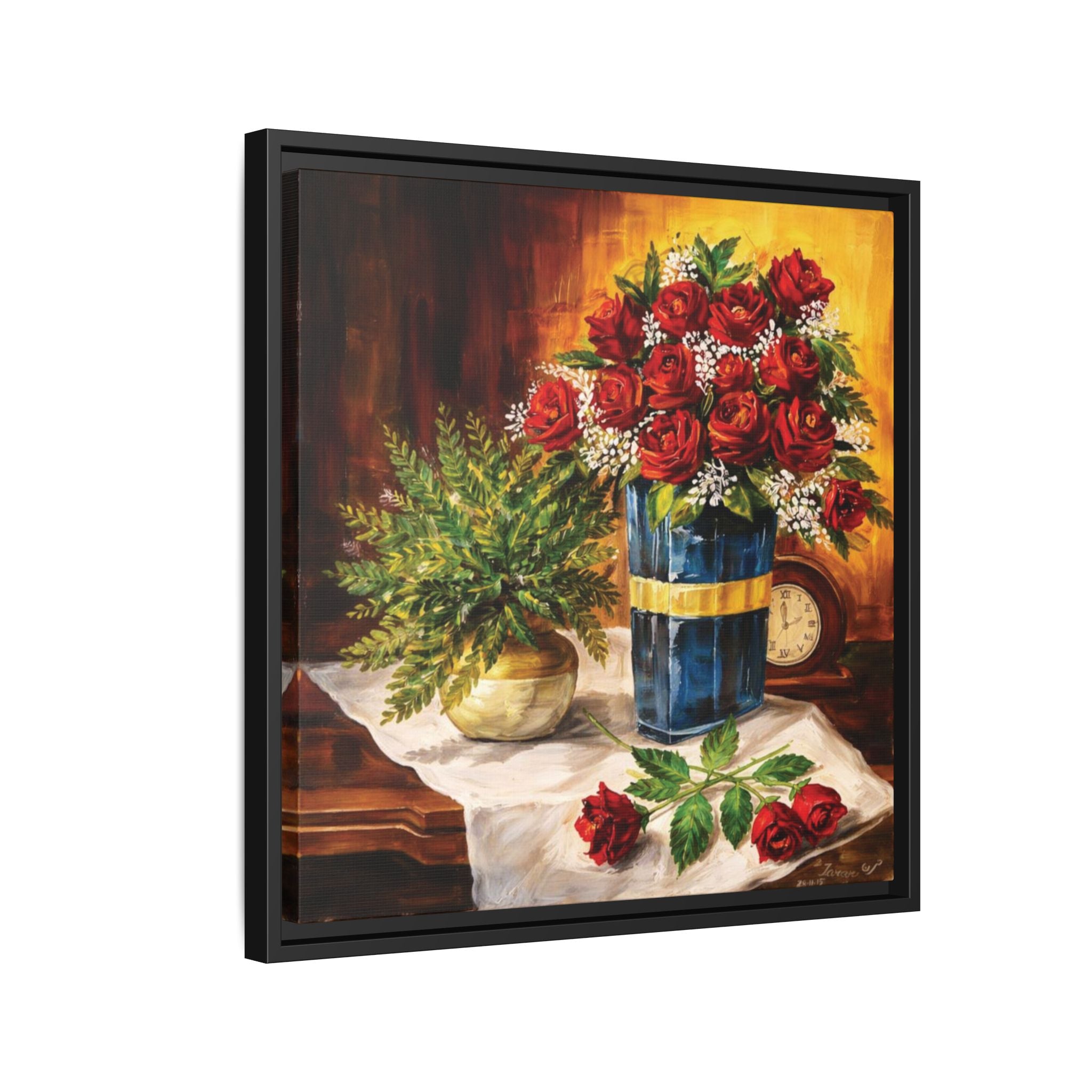 Red Rose Bouquet Painting Matte Canvas Framed | Floral Wall Art