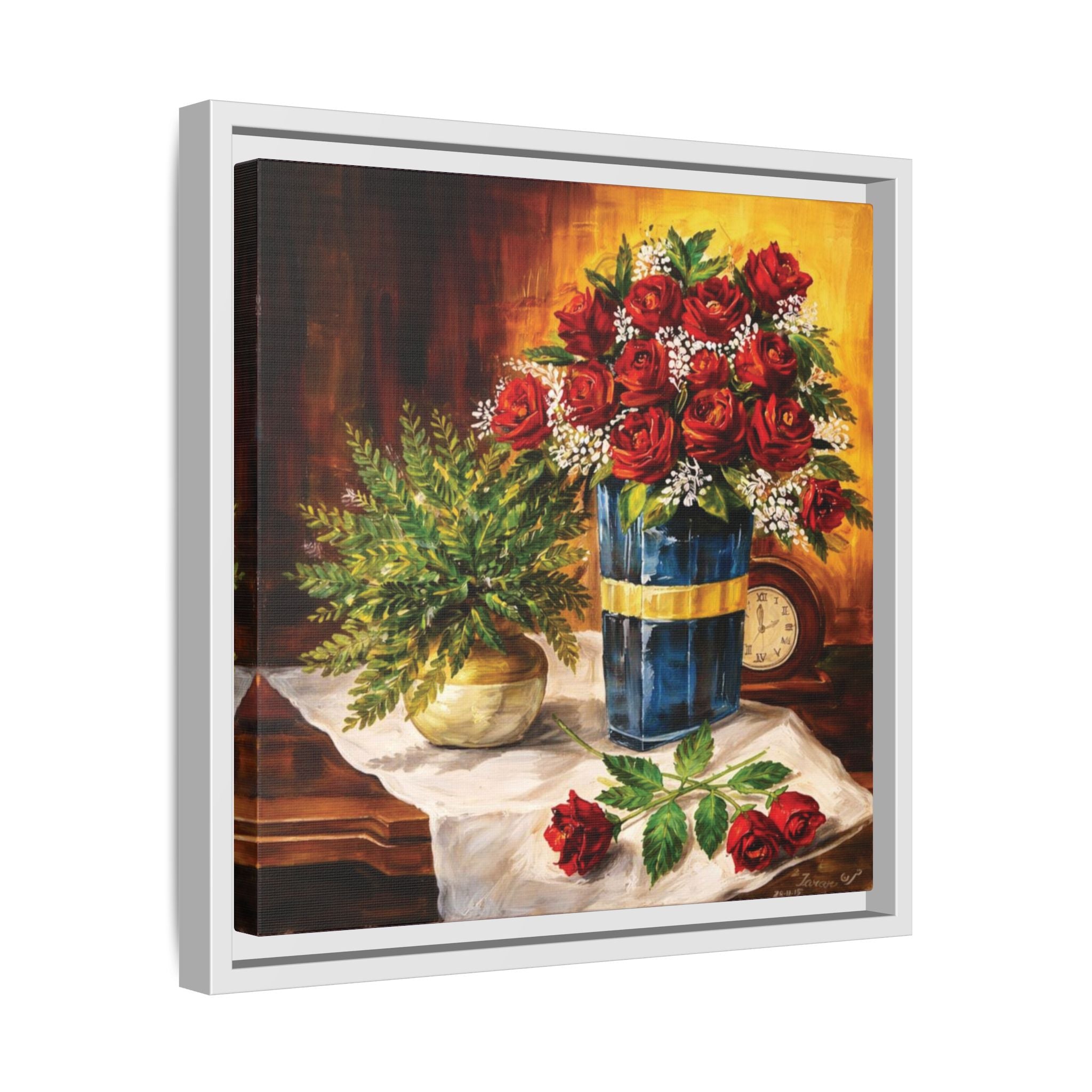 Red Rose Bouquet Painting Matte Canvas Framed | Floral Wall Art