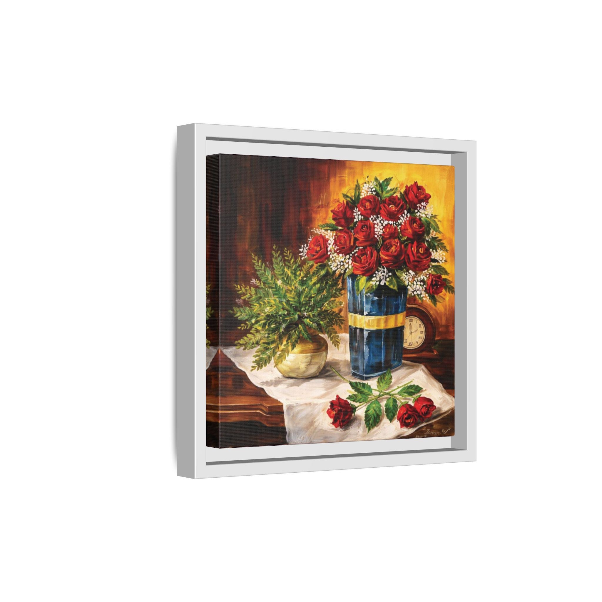 Red Rose Bouquet Painting Matte Canvas Framed | Floral Wall Art
