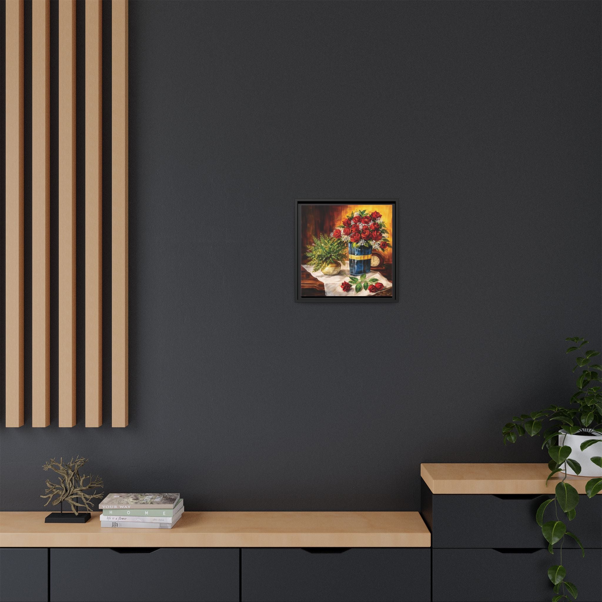 Red Rose Bouquet Painting Matte Canvas Framed | Floral Wall Art