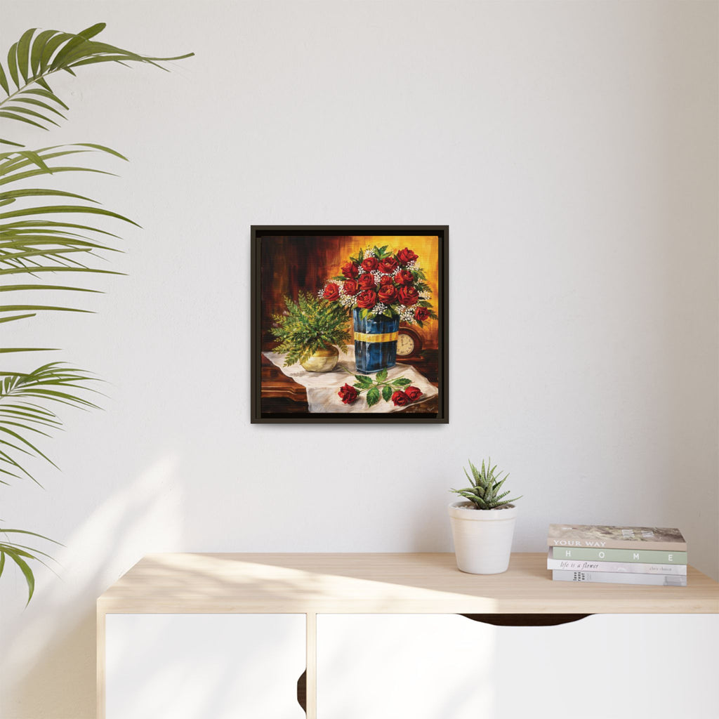 Red Rose Bouquet Painting Matte Canvas Framed | Floral Wall Art