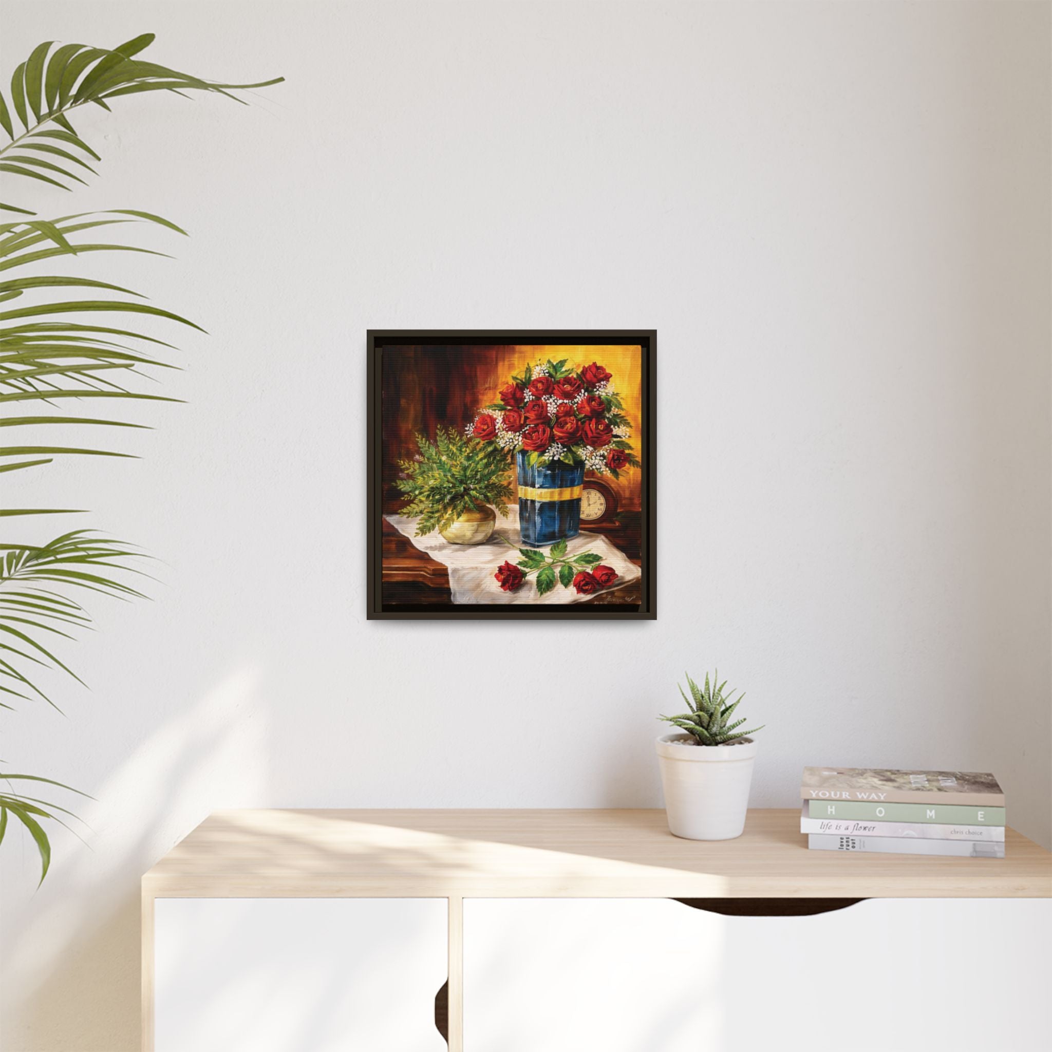 Red Rose Bouquet Painting Matte Canvas Framed | Floral Wall Art