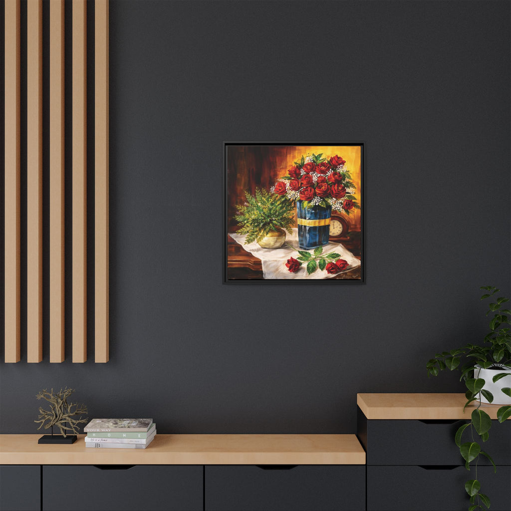 Red Rose Bouquet Painting Matte Canvas Framed | Floral Wall Art
