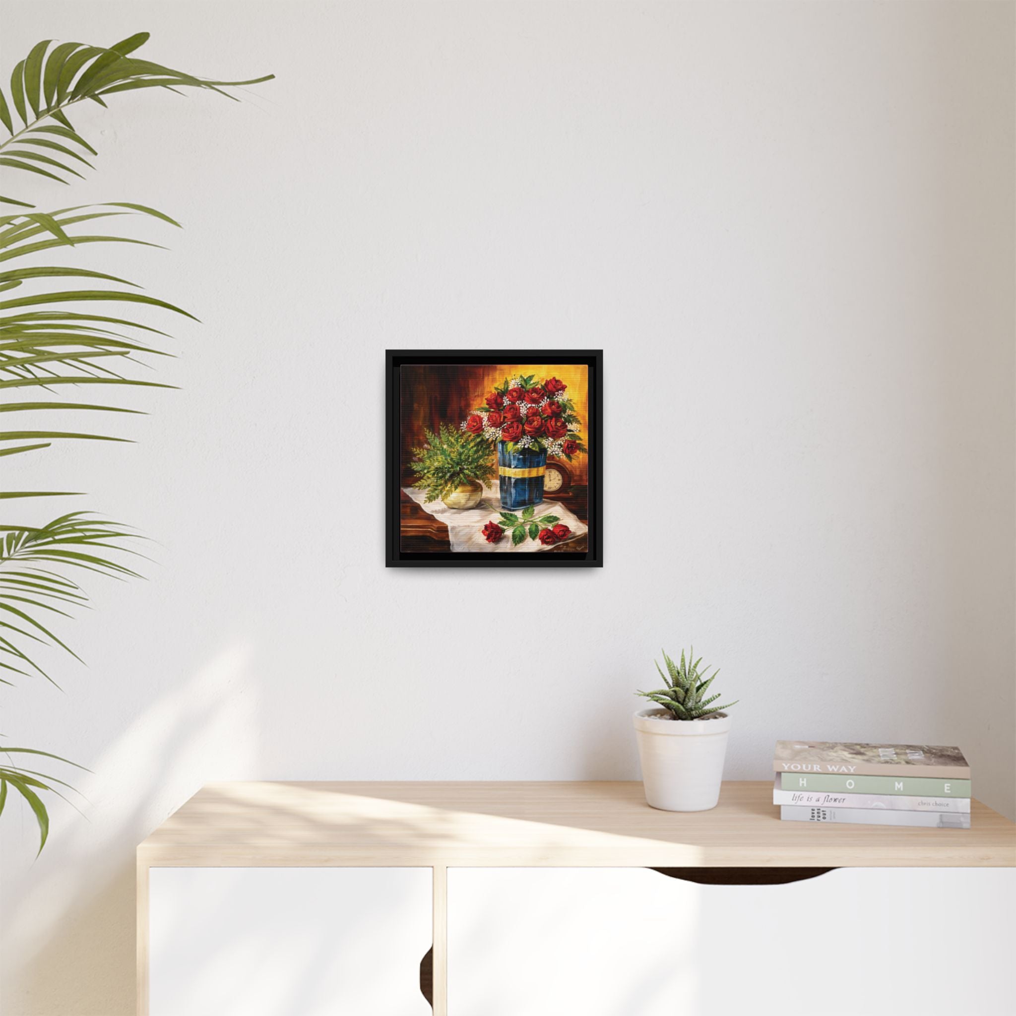 Red Rose Bouquet Painting Matte Canvas Framed | Floral Wall Art