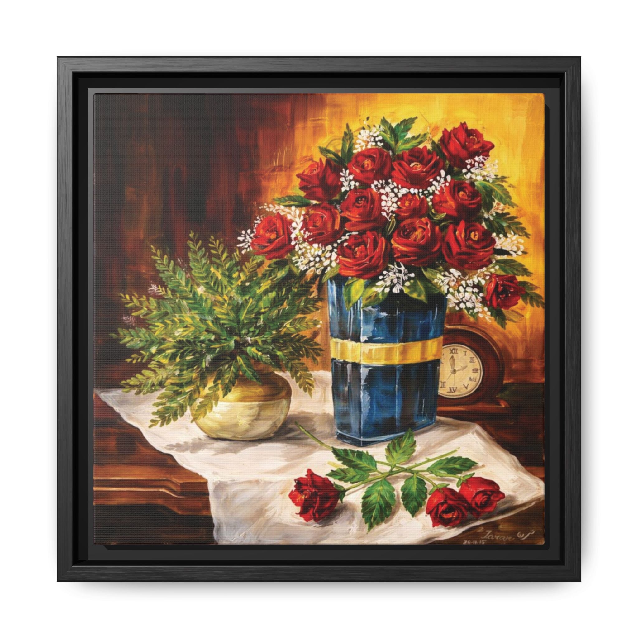 Red Rose Bouquet Painting Matte Canvas Framed | Floral Wall Art