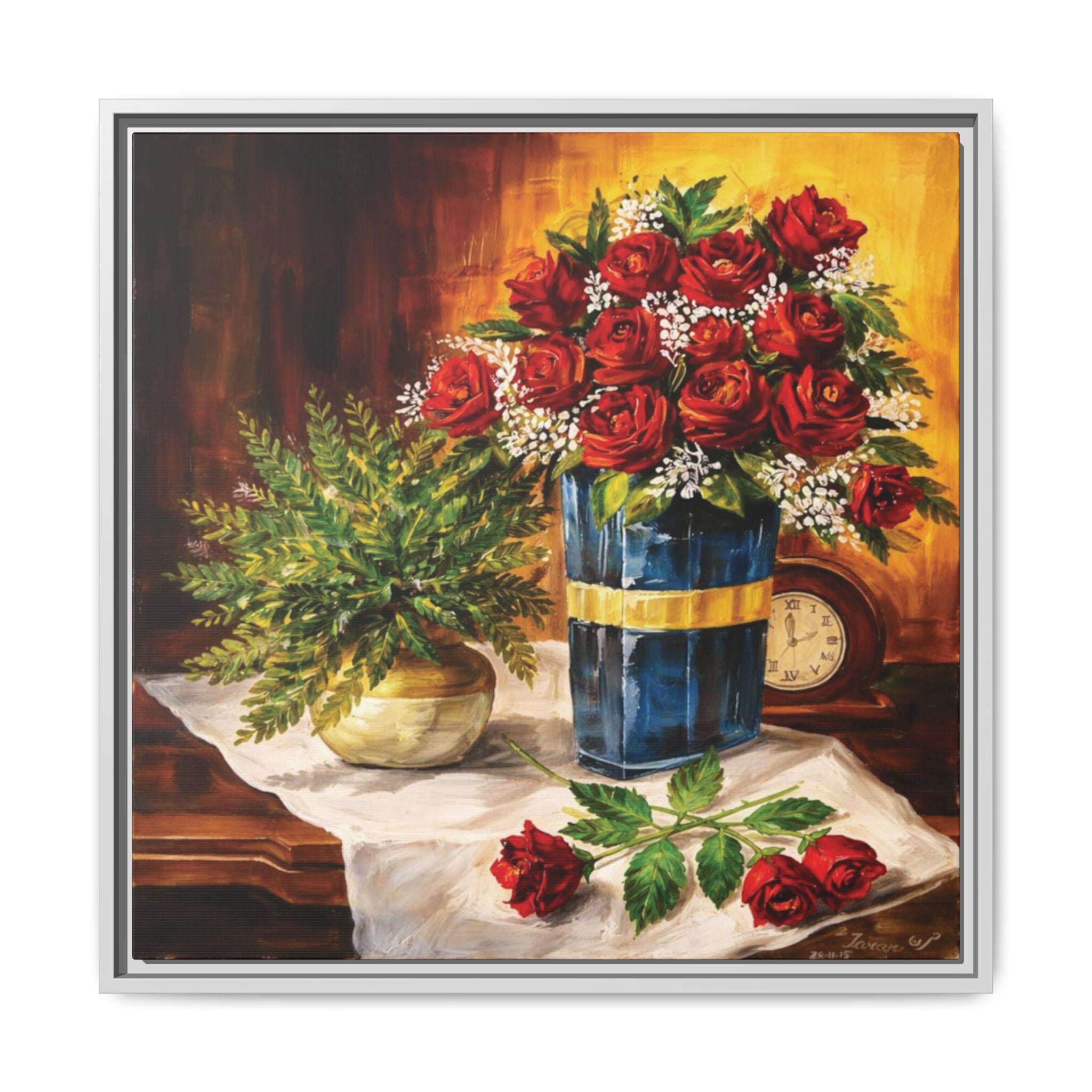 Red Rose Bouquet Painting Matte Canvas Framed | Floral Wall Art