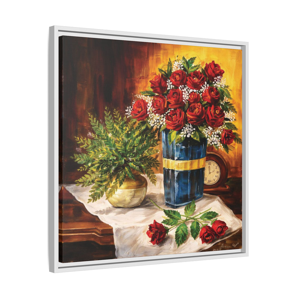 Red Rose Bouquet Painting Matte Canvas Framed | Floral Wall Art