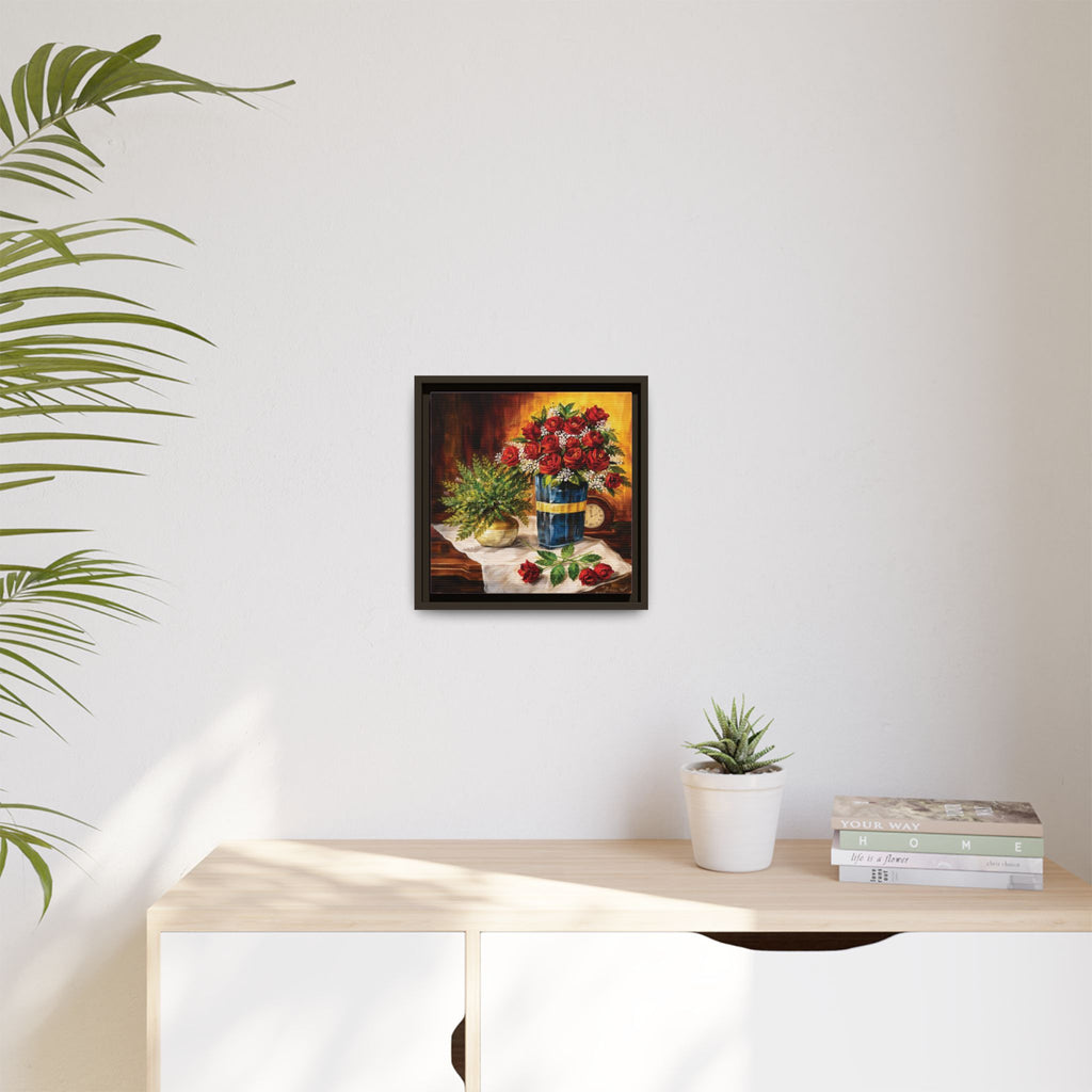 Red Rose Bouquet Painting Matte Canvas Framed | Floral Wall Art