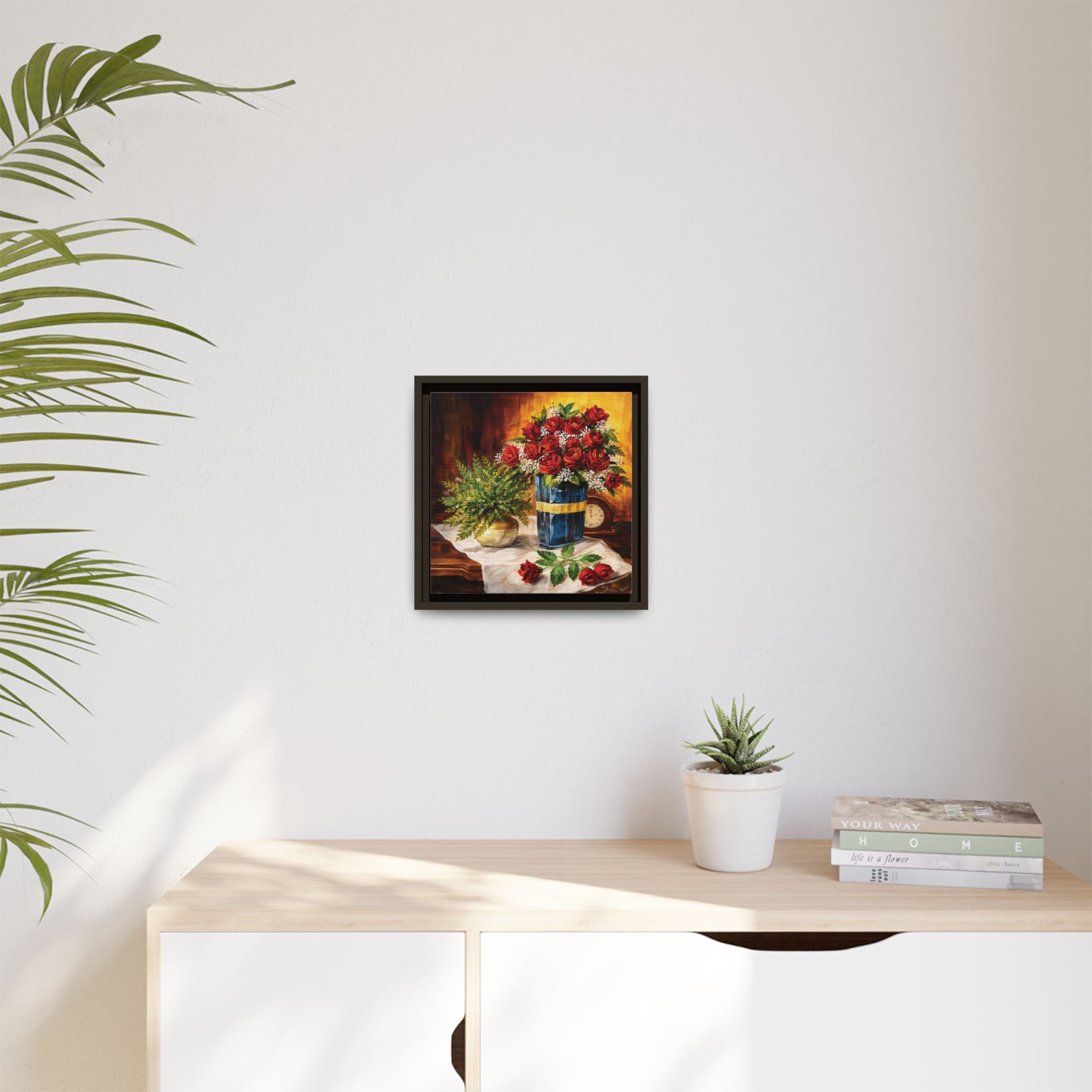Red Rose Bouquet Painting Matte Canvas Framed | Floral Wall Art