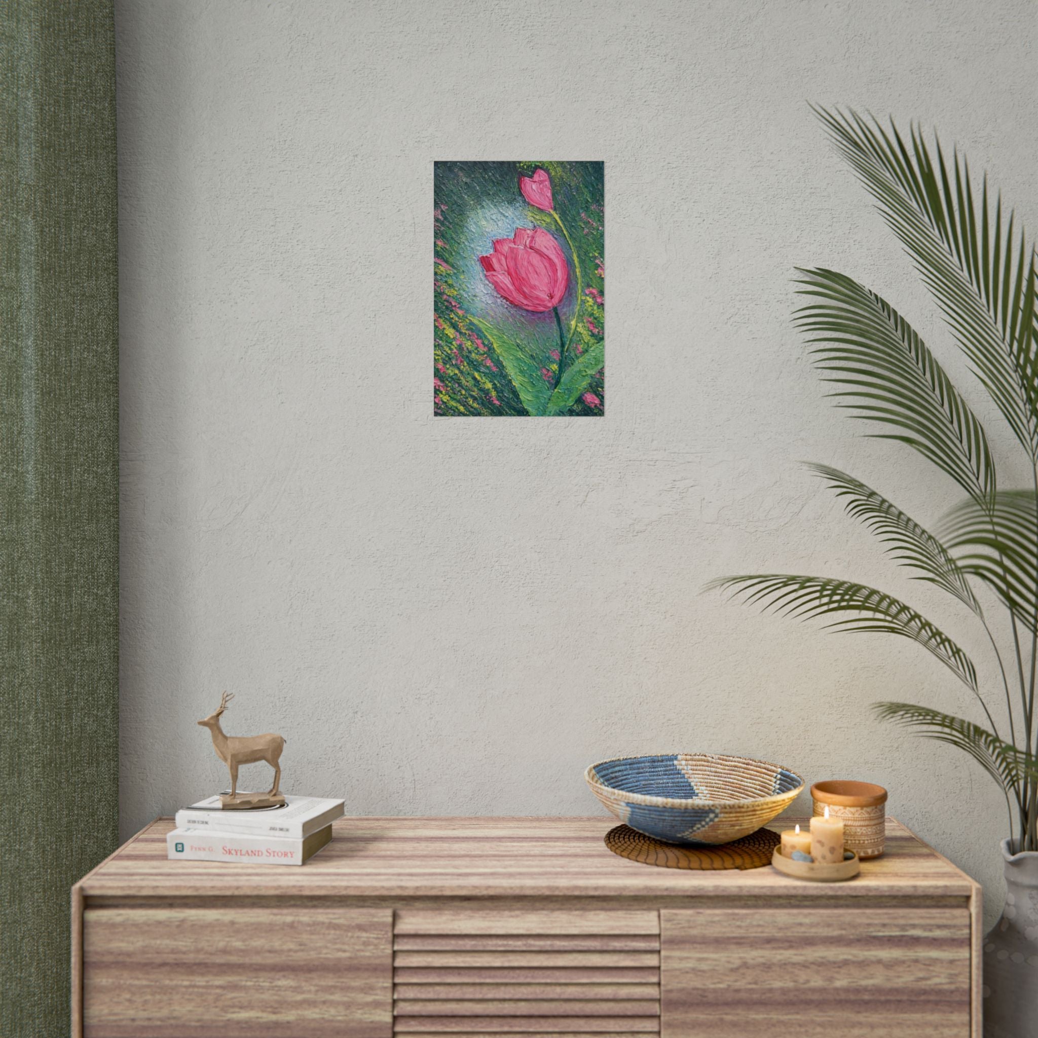 Pink Tulip Impasto Oil Painting | Palette Knife Floral Wall Art | Textured Botanical Canvas | Modern Neutral Home Decor