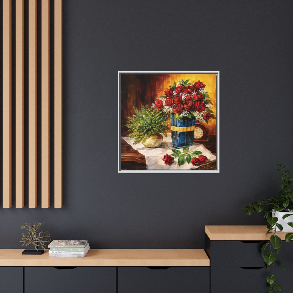 Red Rose Bouquet Painting Matte Canvas Framed | Floral Wall Art