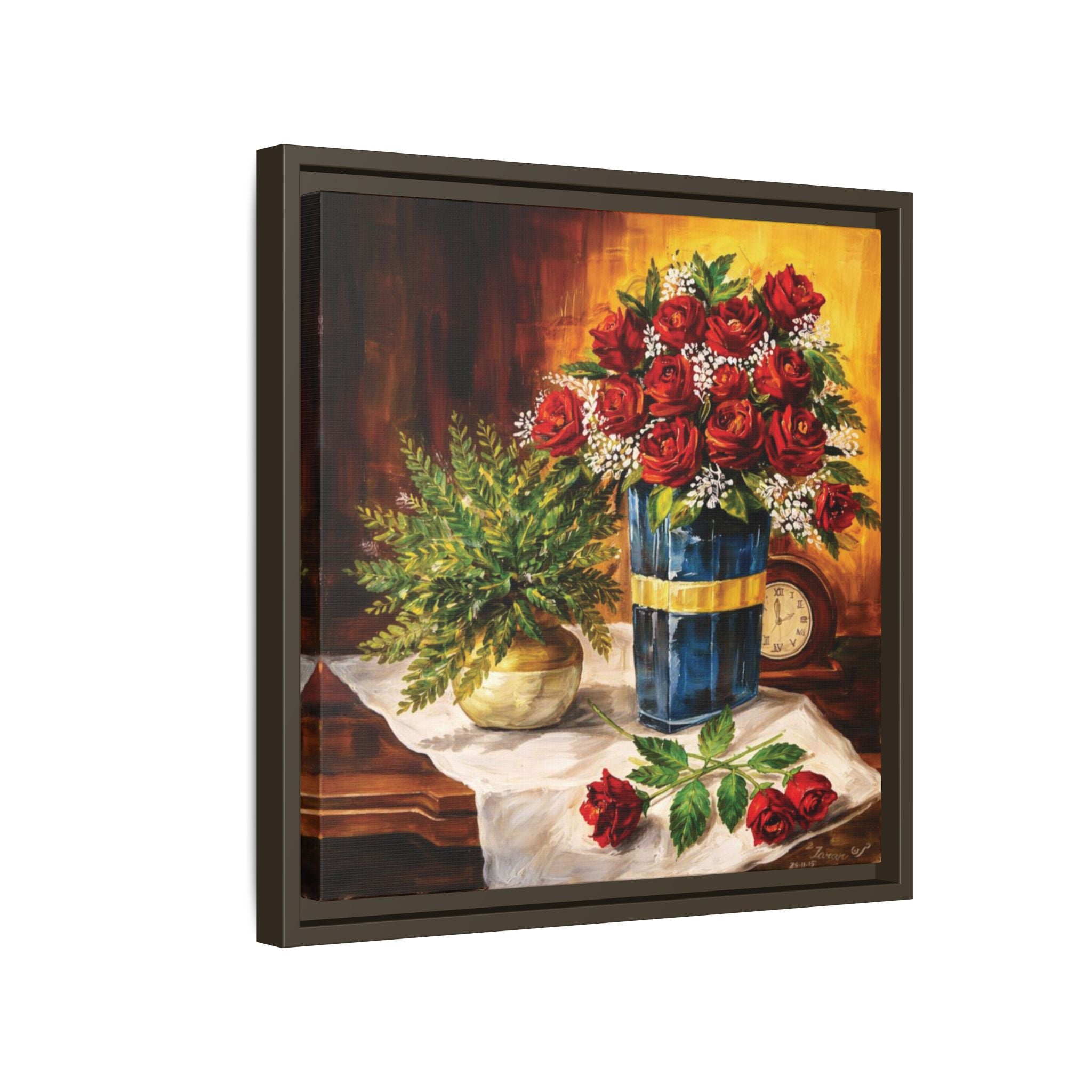 Red Rose Bouquet Painting Matte Canvas Framed | Floral Wall Art