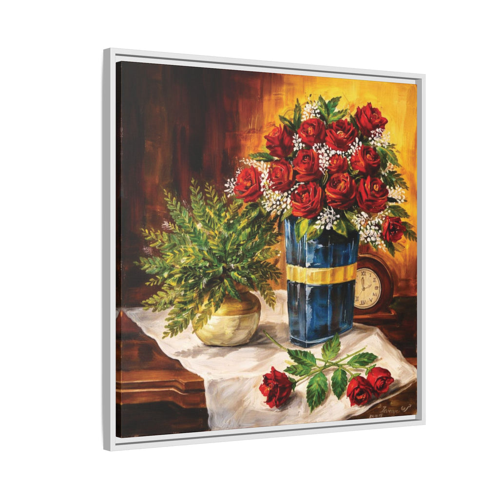 Red Rose Bouquet Painting Matte Canvas Framed | Floral Wall Art