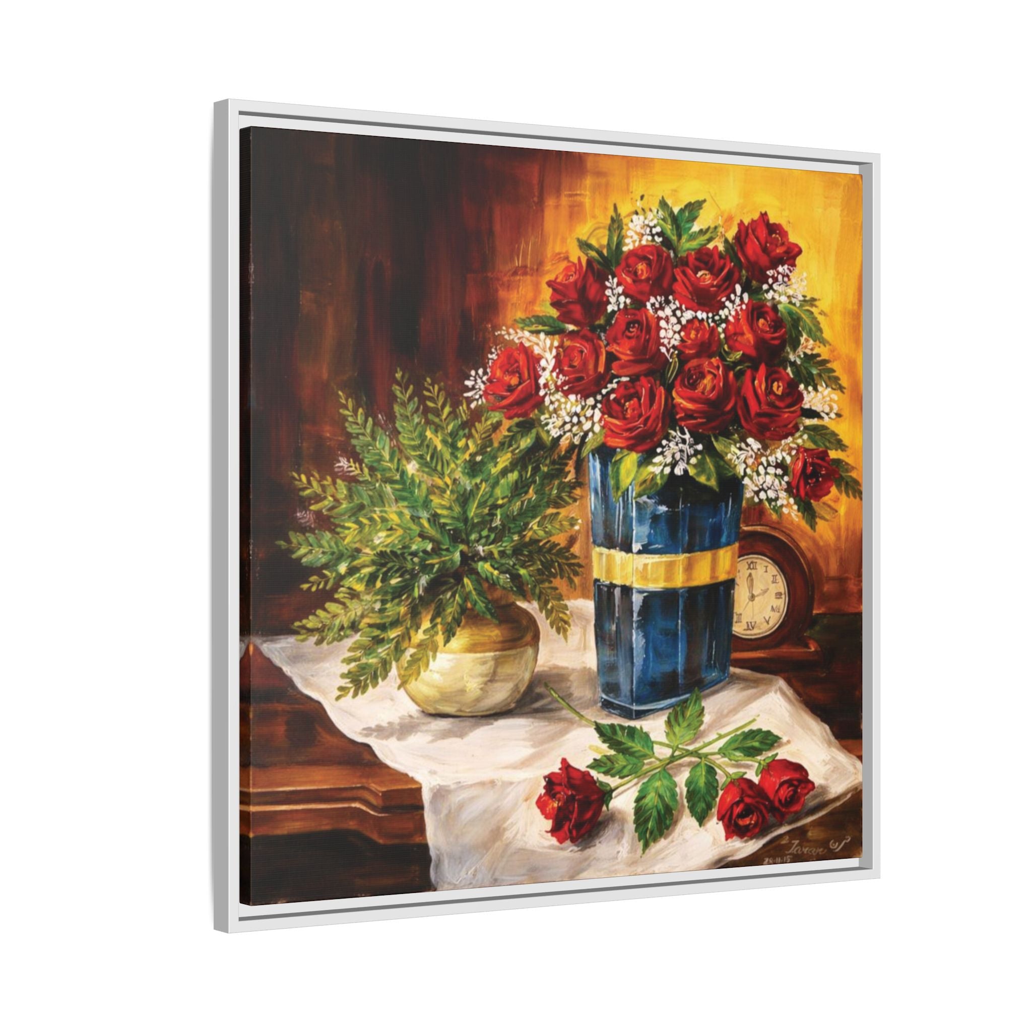 Red Rose Bouquet Painting Matte Canvas Framed | Floral Wall Art