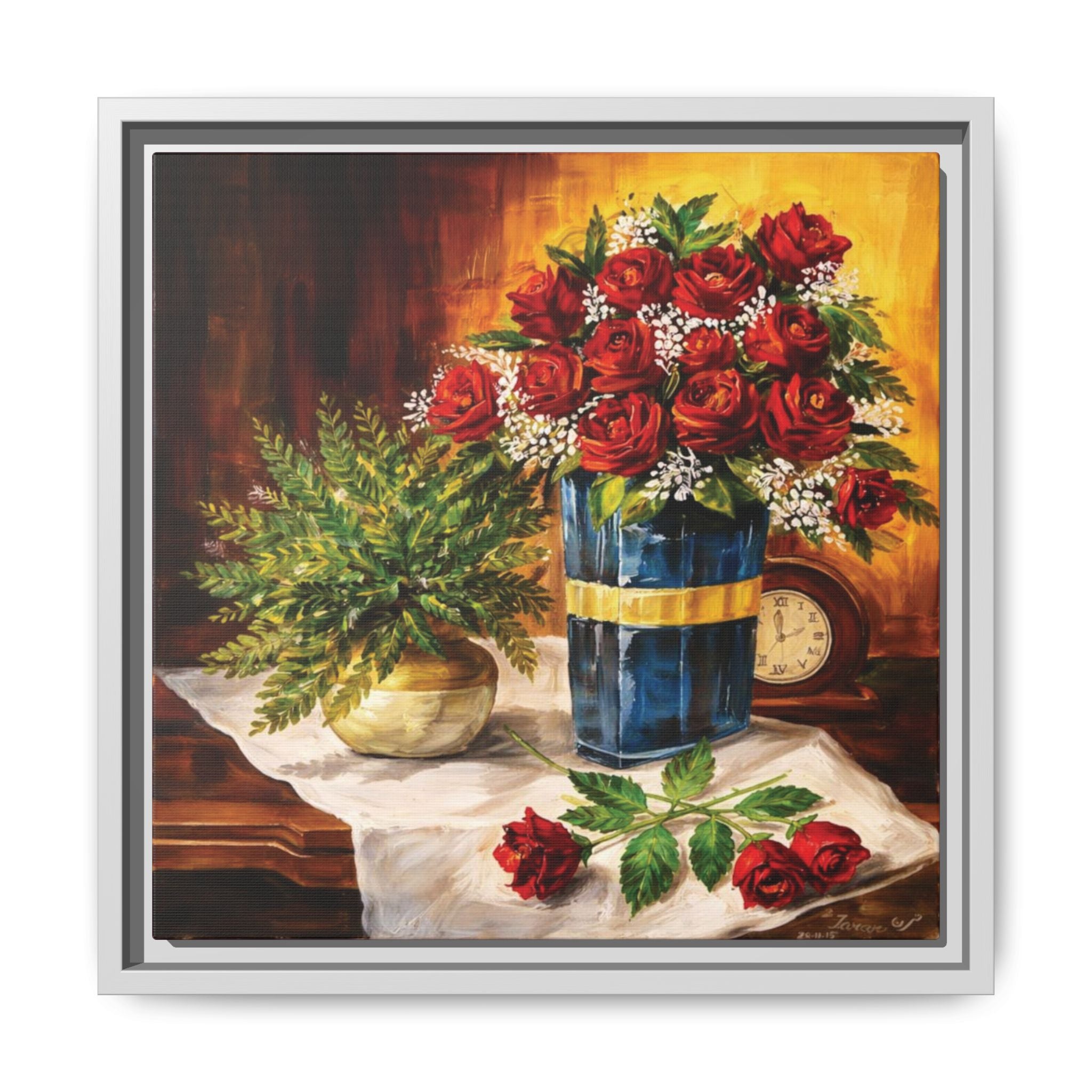 Red Rose Bouquet Painting Matte Canvas Framed | Floral Wall Art
