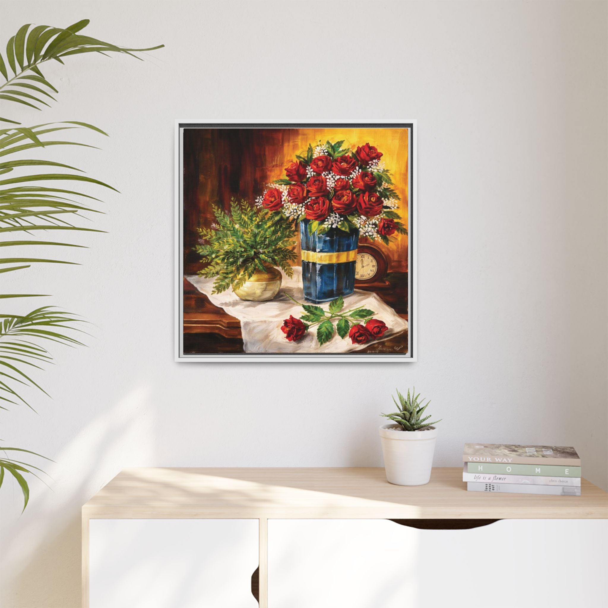 Red Rose Bouquet Painting Matte Canvas Framed | Floral Wall Art