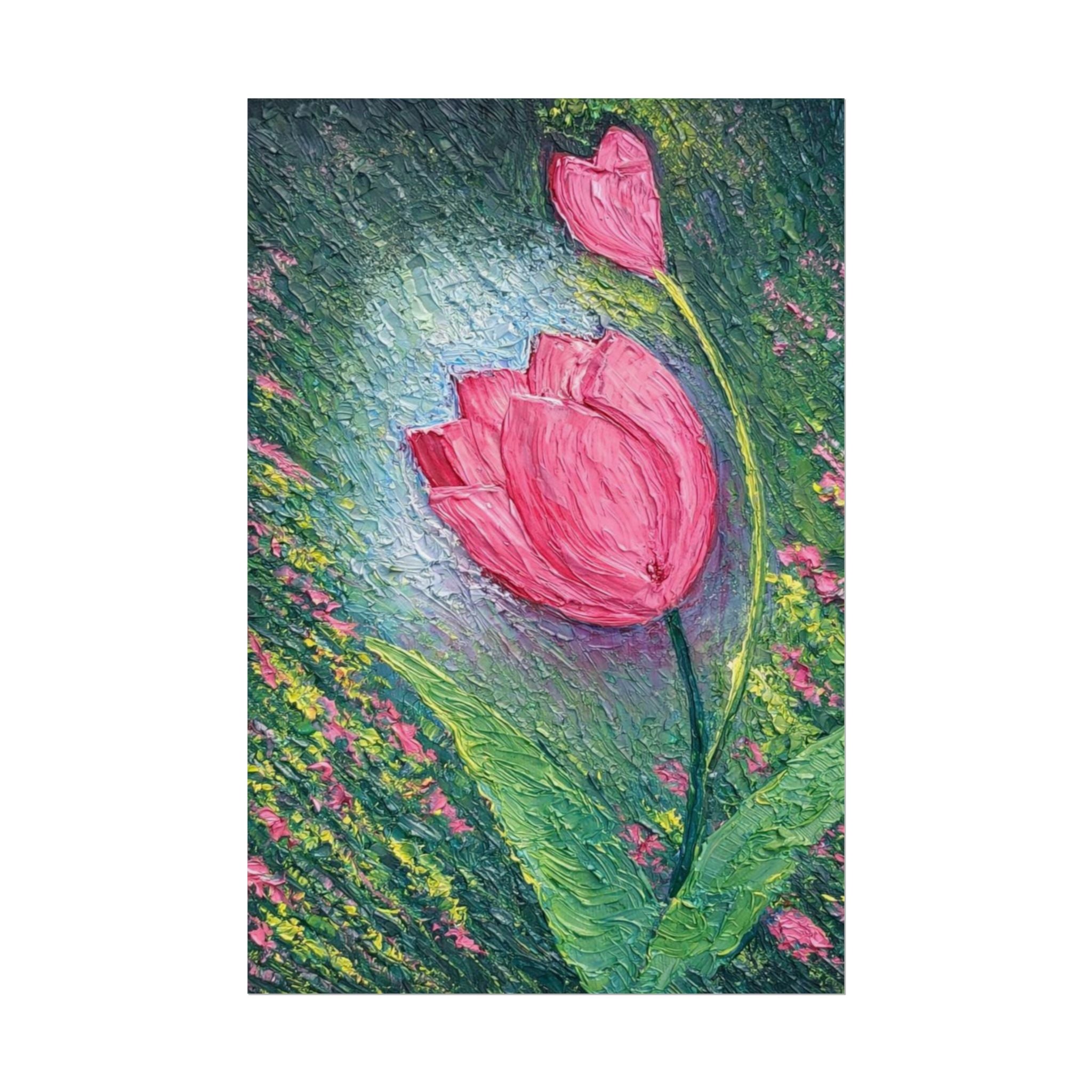 Pink Tulip Impasto Oil Painting | Palette Knife Floral Wall Art | Textured Botanical Canvas | Modern Neutral Home Decor