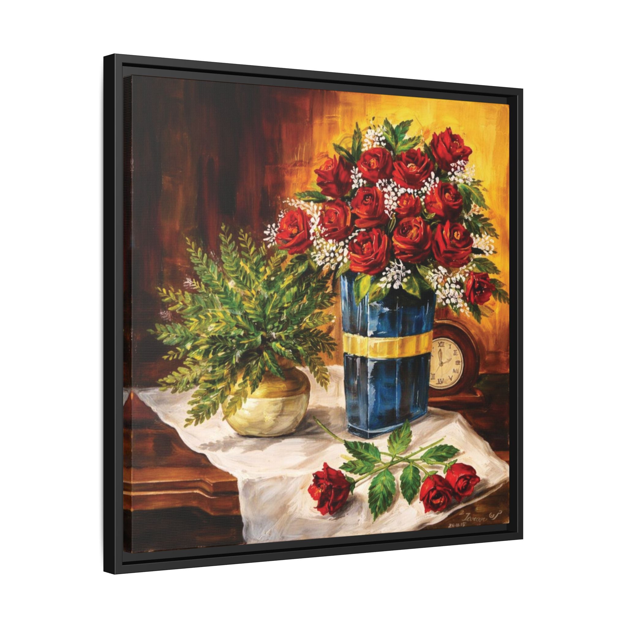 Red Rose Bouquet Painting Matte Canvas Framed | Floral Wall Art