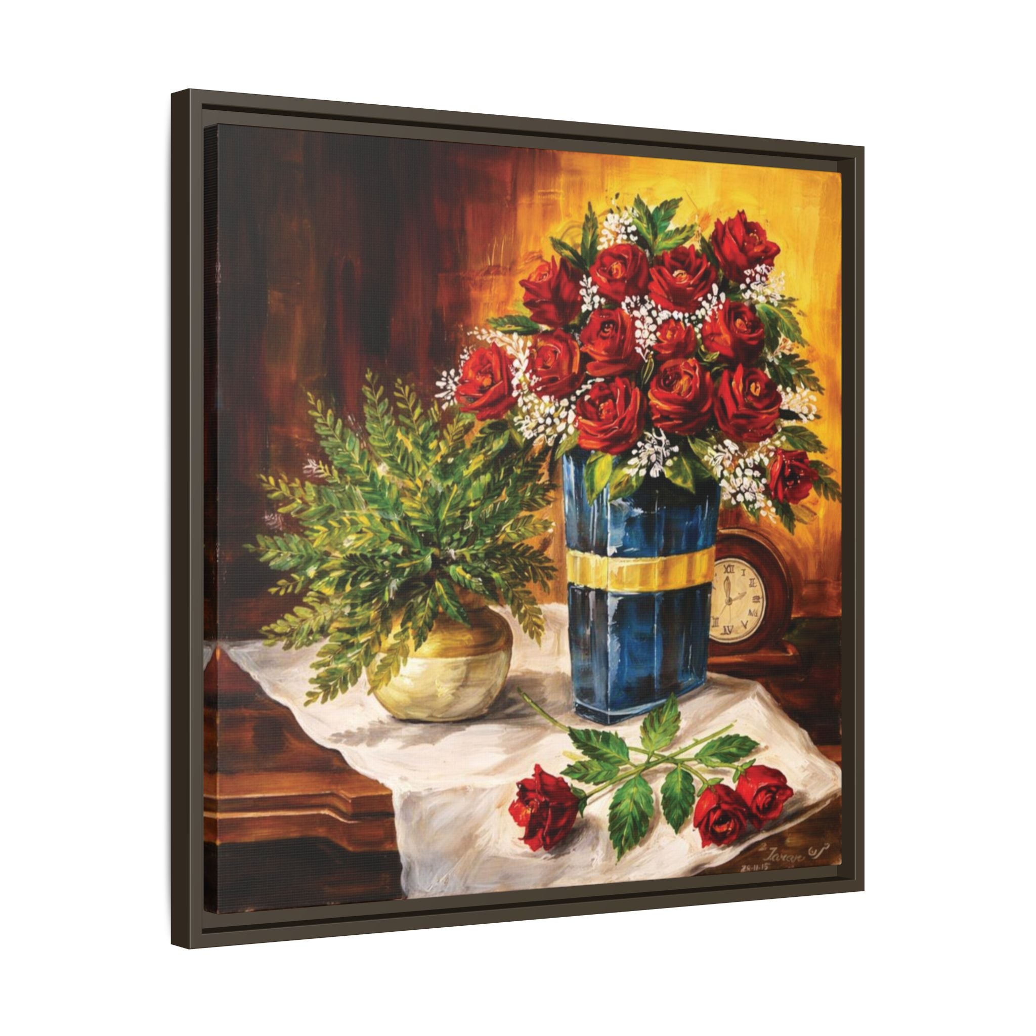 Red Rose Bouquet Painting Matte Canvas Framed | Floral Wall Art