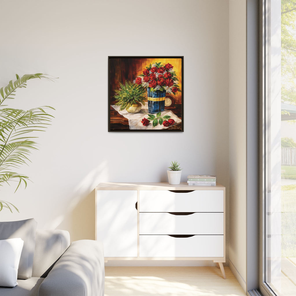 Red Rose Bouquet Painting Matte Canvas Framed | Floral Wall Art