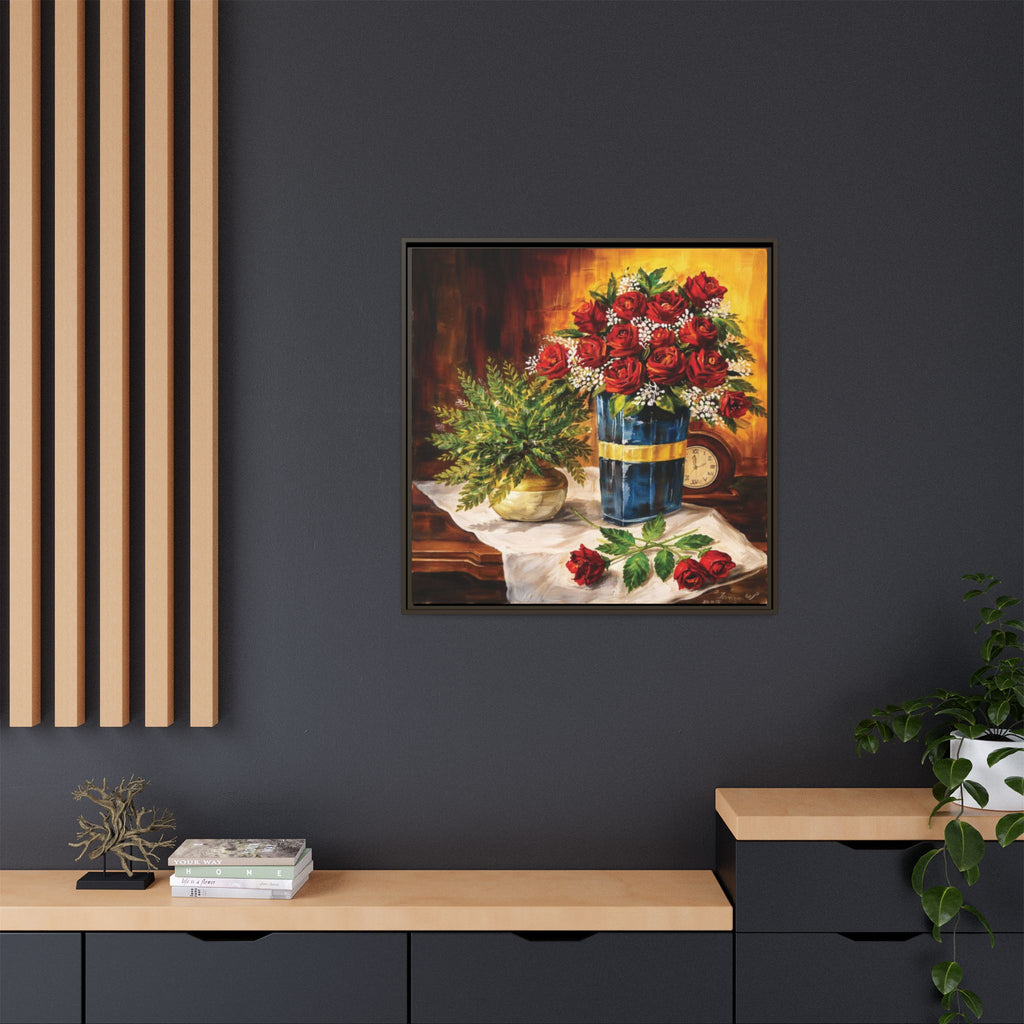 Red Rose Bouquet Painting Matte Canvas Framed | Floral Wall Art