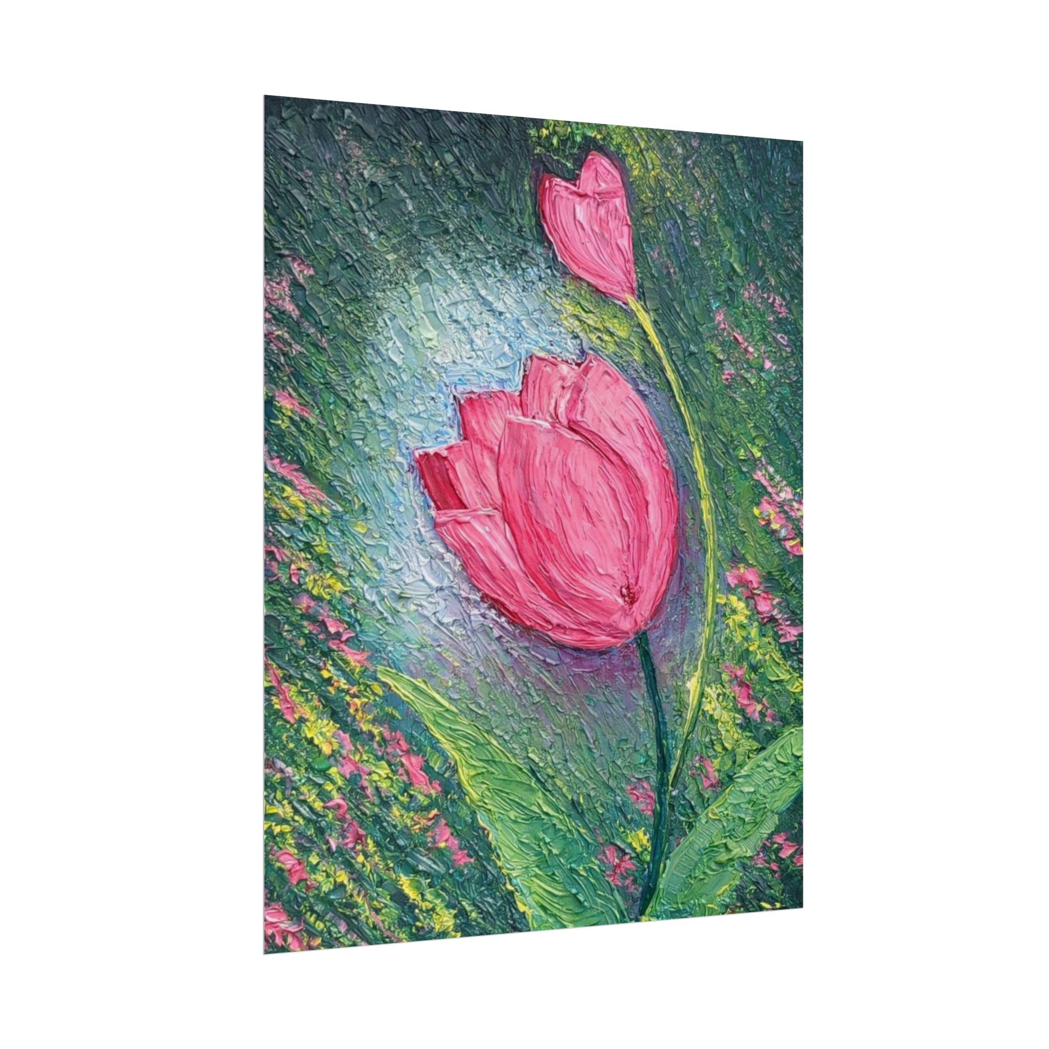 Pink Tulip Impasto Oil Painting | Palette Knife Floral Wall Art | Textured Botanical Canvas | Modern Neutral Home Decor