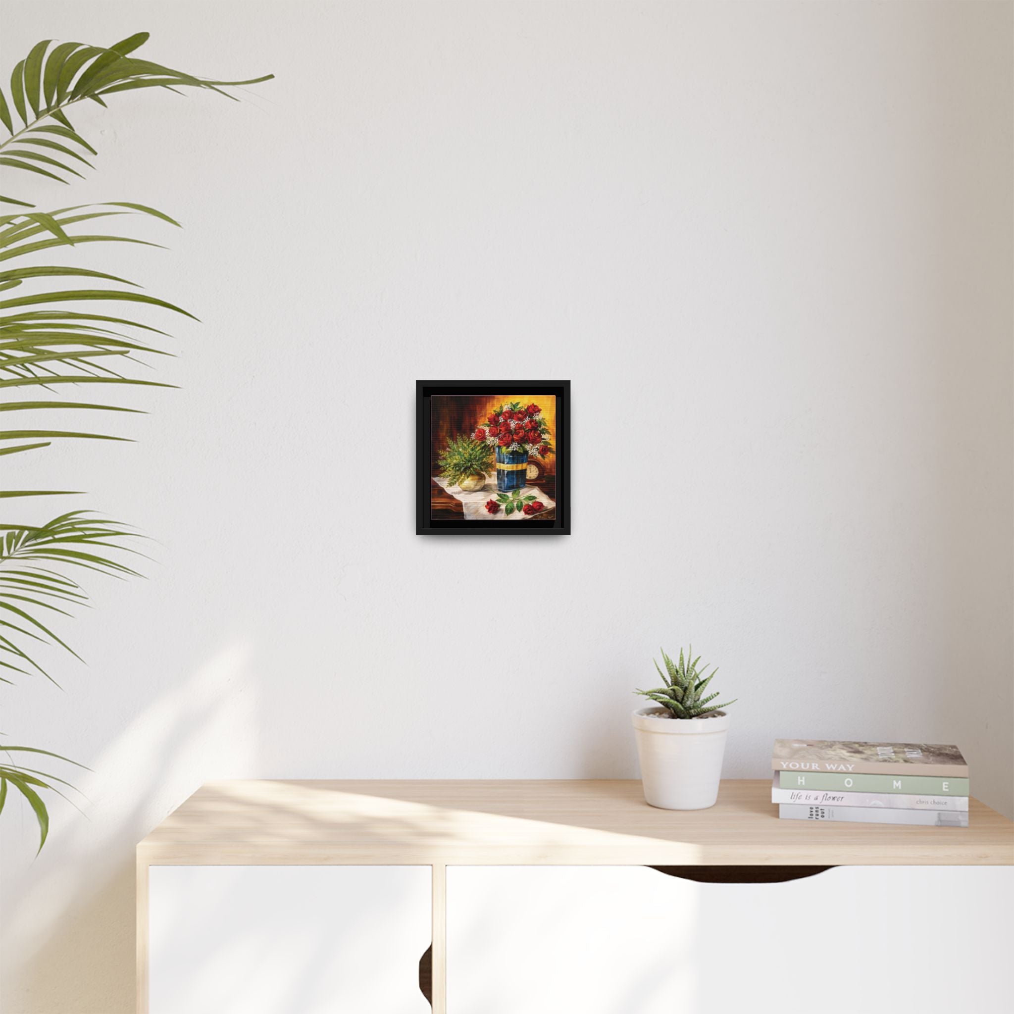 Red Rose Bouquet Painting Matte Canvas Framed | Floral Wall Art