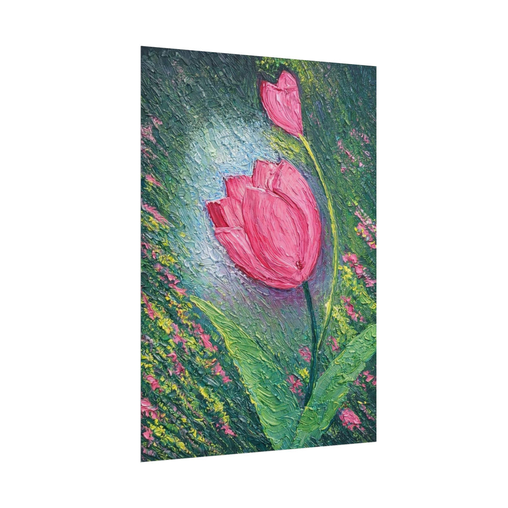 Pink Tulip Impasto Oil Painting | Palette Knife Floral Wall Art | Textured Botanical Canvas | Modern Neutral Home Decor