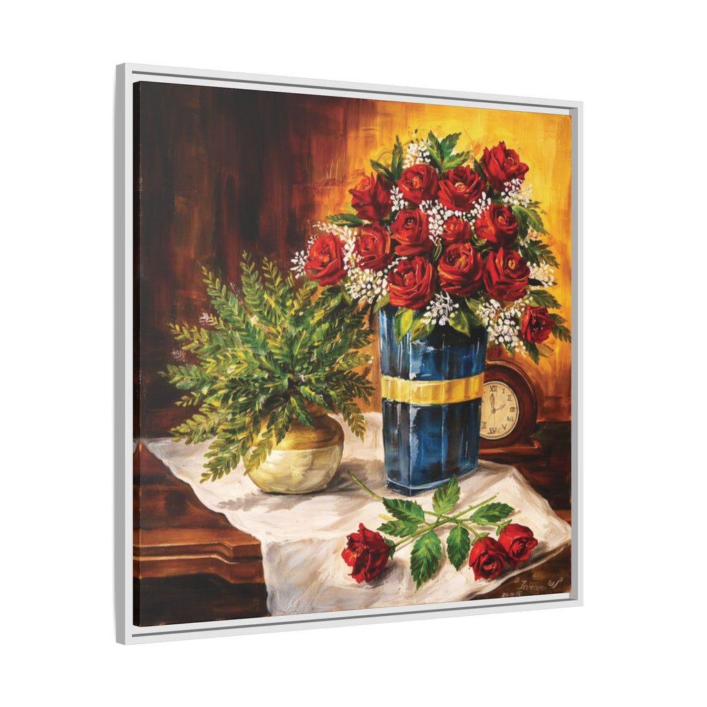 Red Rose Bouquet Painting Matte Canvas Framed | Floral Wall Art