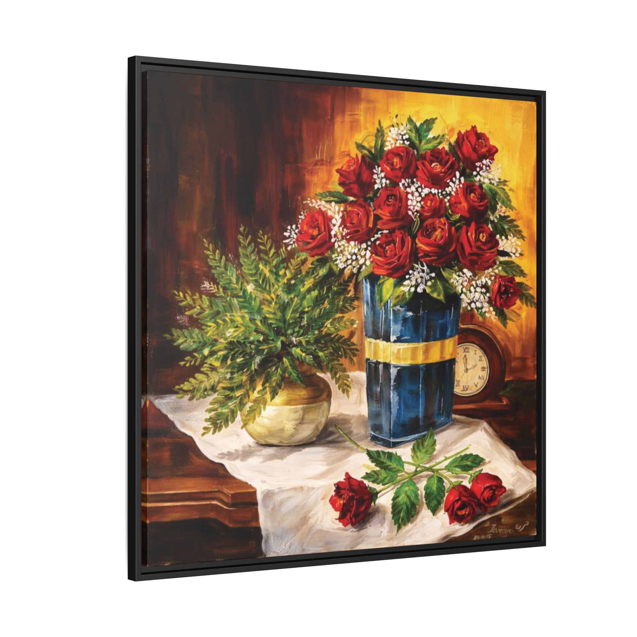 Red Rose Bouquet Painting Matte Canvas Framed | Floral Wall Art