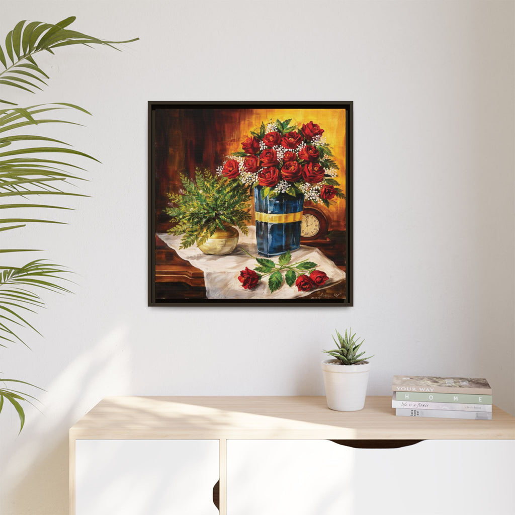Red Rose Bouquet Painting Matte Canvas Framed | Floral Wall Art