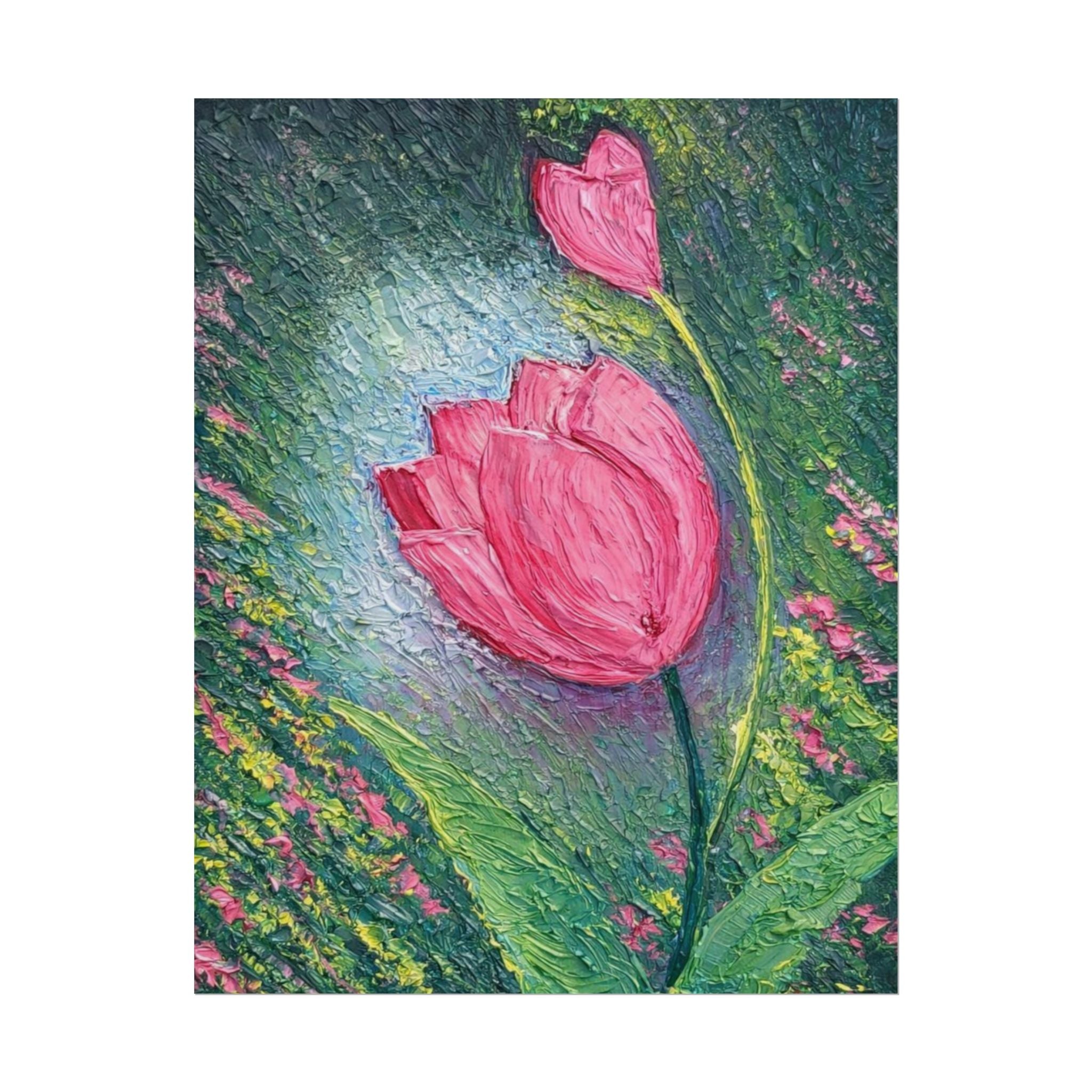 Pink Tulip Impasto Oil Painting | Palette Knife Floral Wall Art | Textured Botanical Canvas | Modern Neutral Home Decor