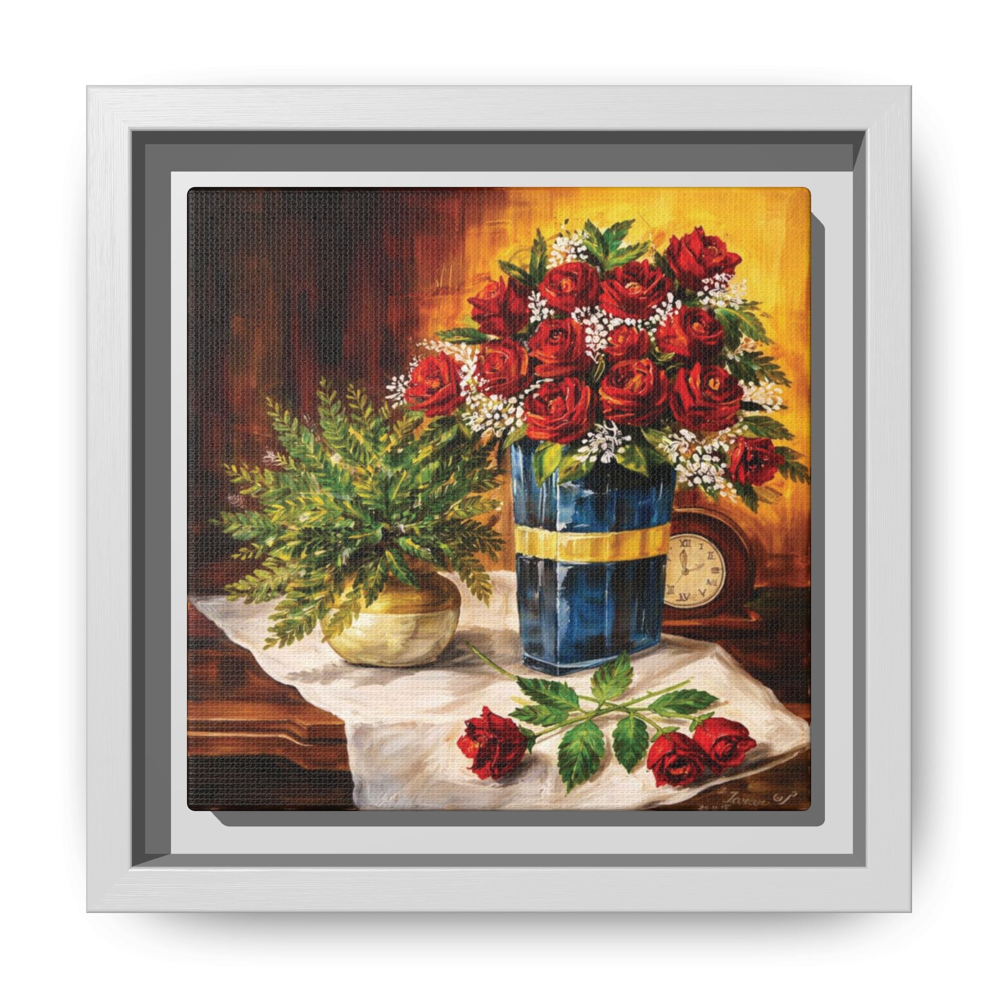 Red Rose Bouquet Painting Matte Canvas Framed | Floral Wall Art