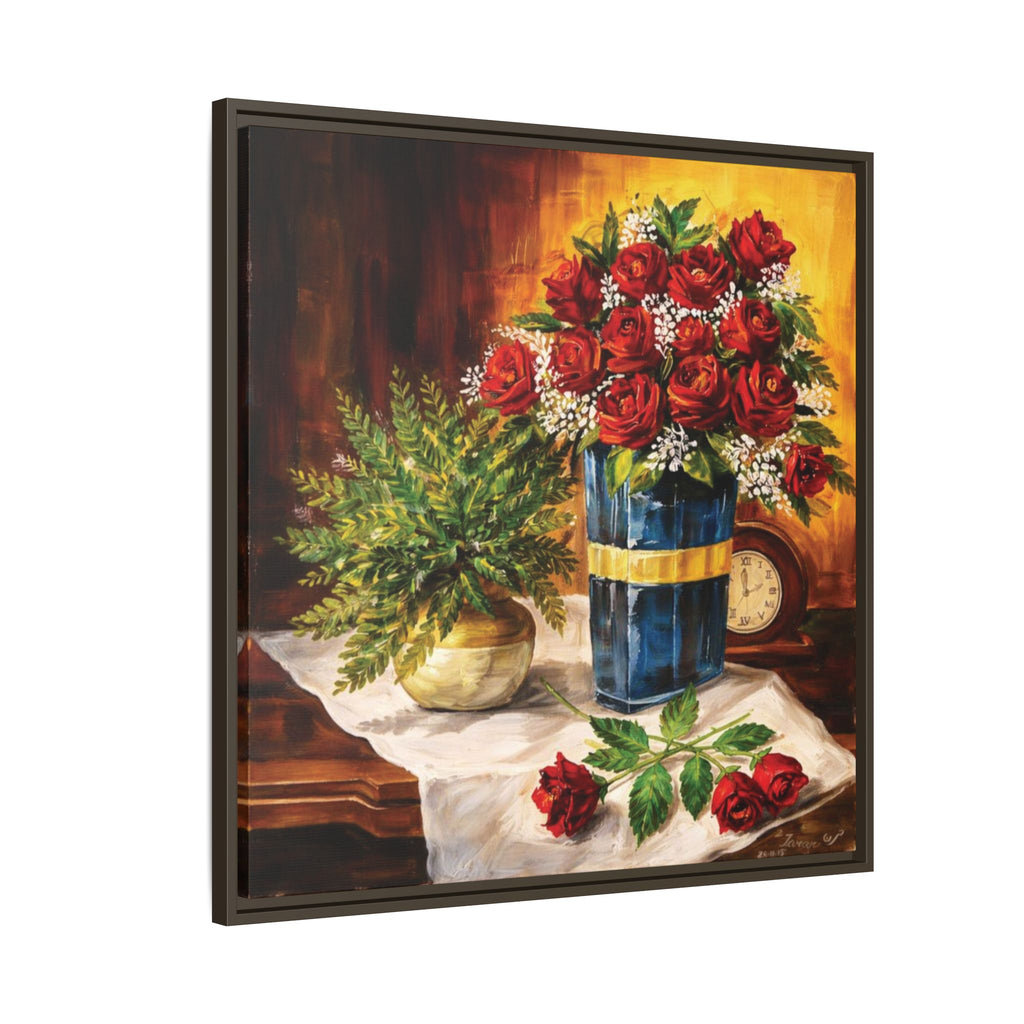 Red Rose Bouquet Painting Matte Canvas Framed | Floral Wall Art